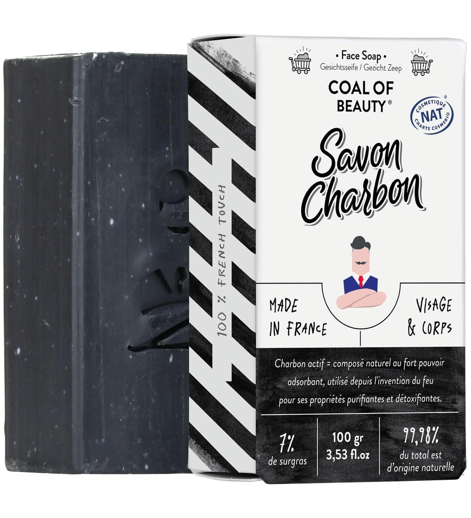 Monsieur BARBIER Charcoal Handmade Solid Soap | Face & Skin | French natural and vegan | Purifies and detoxifies the skin | Based on activated bamboo charcoal Jojoba and Palmarosa | 100g - Buy Online on GoSupps.com