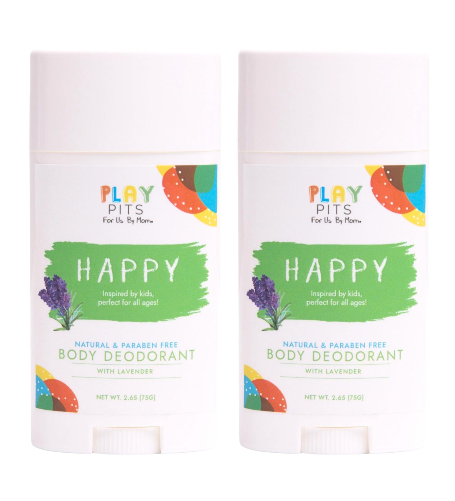 PLAY PITS - Natural Kids Whole Body Deodorant - Safe for Girls and Boys w/Sensitive Skin of All Ages - Clean Non-Toxic & Paraben Free - HAPPY Scent - Infused w/Lavender Essential Oils 2.65Oz Happy 2.65 Ounce (Pack of 2) - Buy Online on GoSupps.com