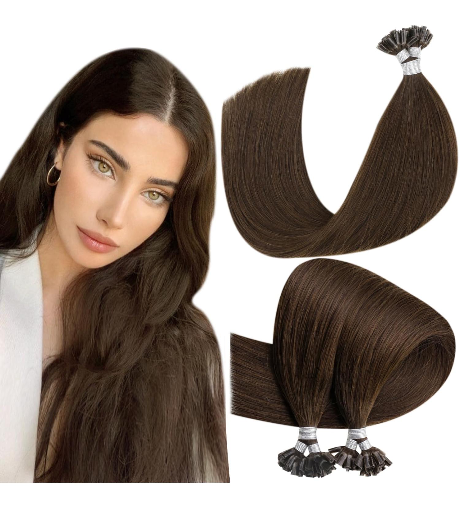 Buy Hetto Remy Real Hair Extensions - Dark Brown #4 18 Inch (45cm) 50g Bonding Extensions for Seamless Style - Buy Online on GoSupps.com