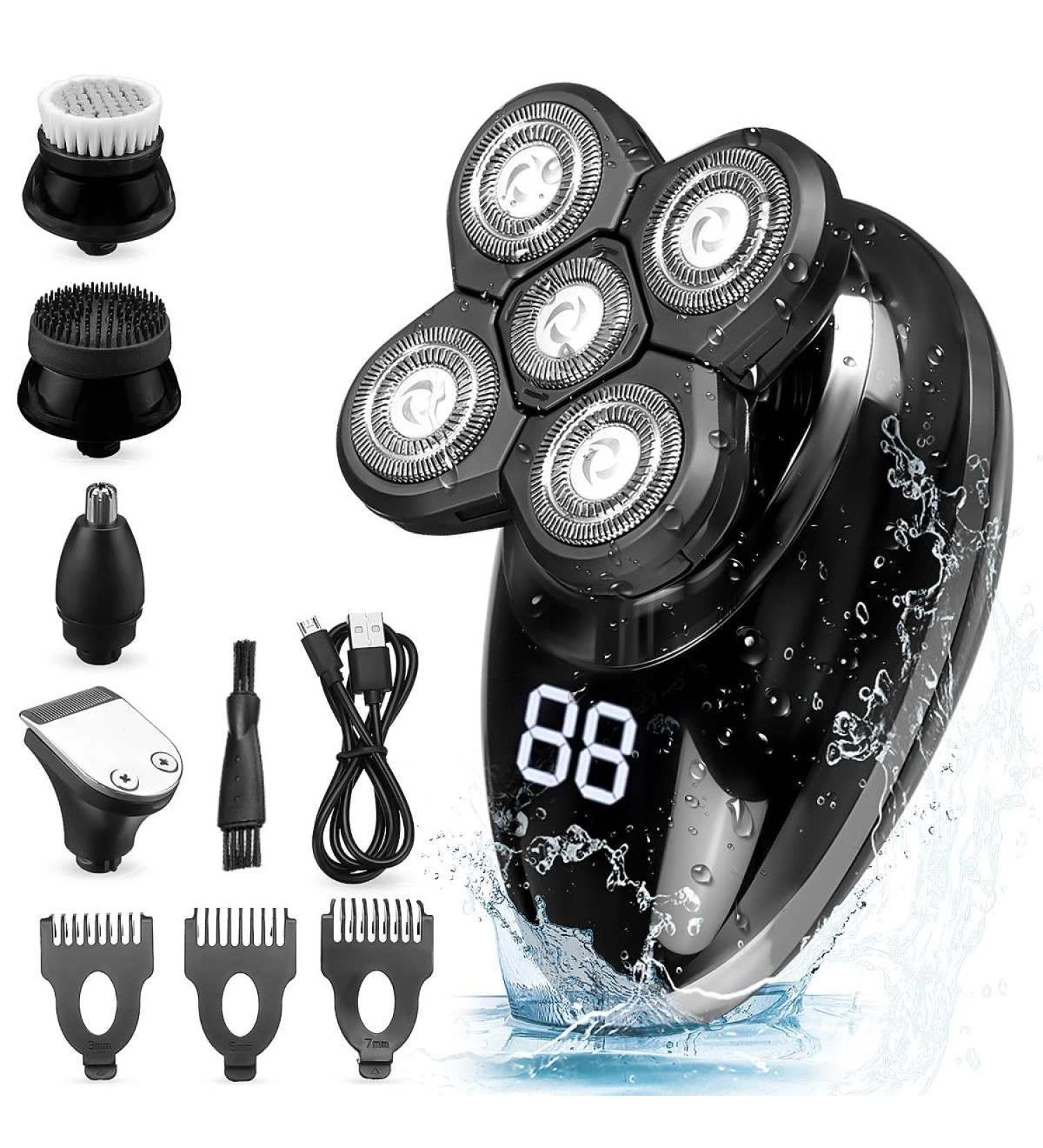 5-in-1 Rechargeable Head Shaver for Bald Men - Smart Electric Razor Beard & Nose Trimmer Facial Brush - Buy Online on GoSupps.com
