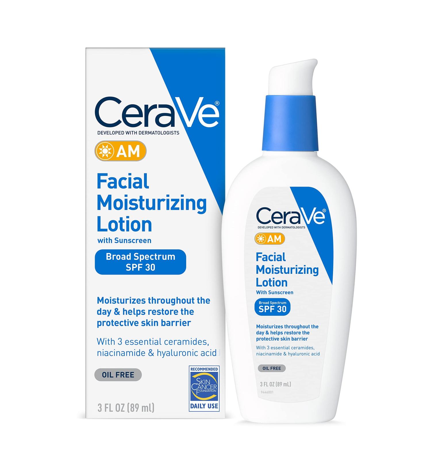 CeraVe AM Facial Moisturizing Lotion SPF 30 | Hydrating, Lightweight & Sun Protection - 3 fl oz - Buy Online on GoSupps.com