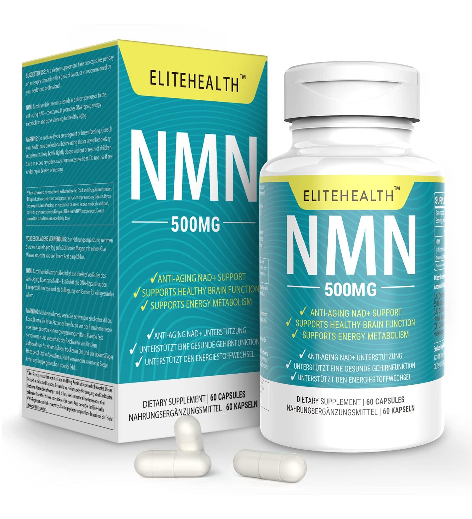 ELITEHEALTH Vegan NMN Supplement 500mg for Boosting NAD+ & Anti-Aging - 60 Count - Buy Online on GoSupps.com