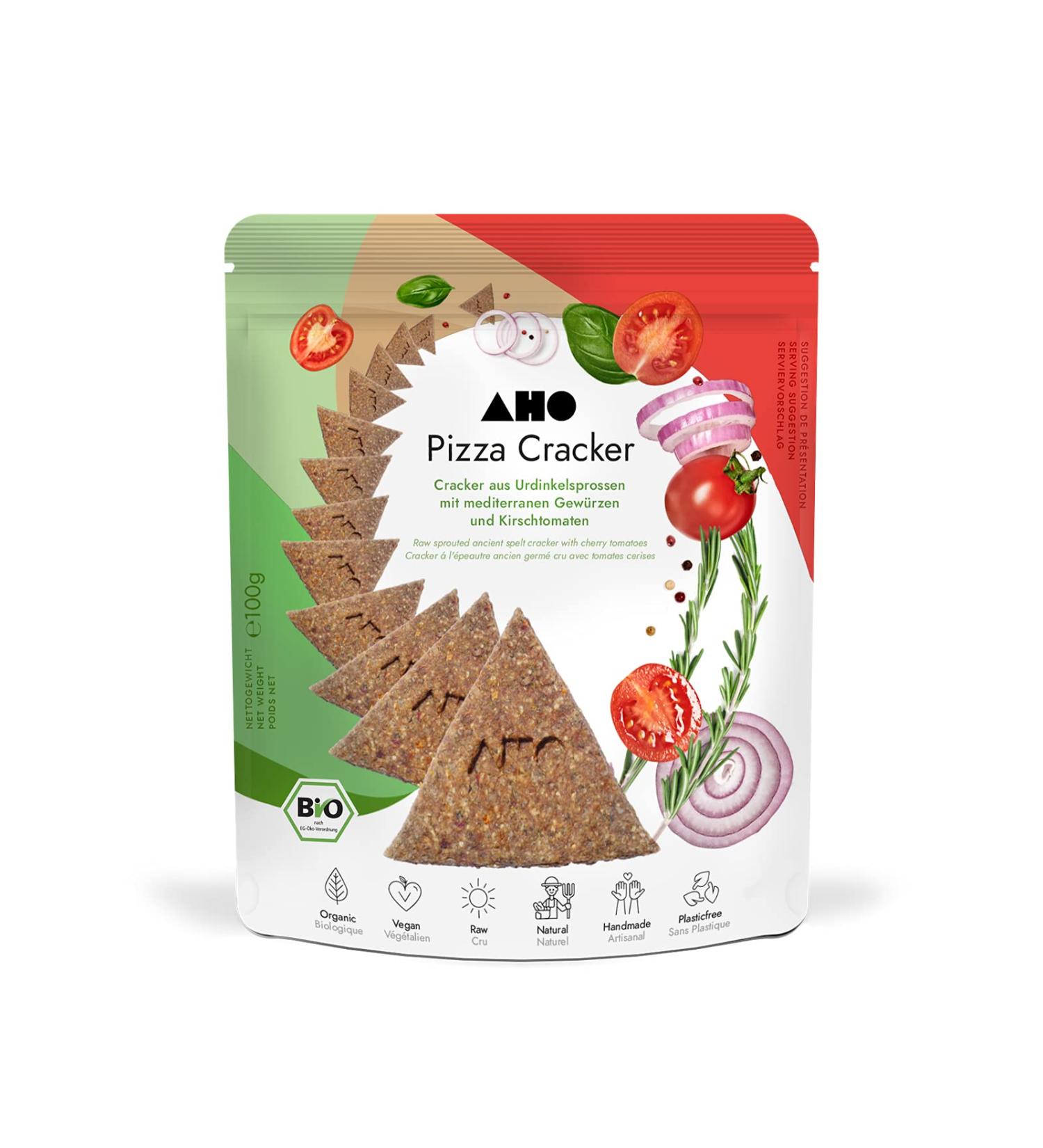AHO Spelt Pizza Cracker from organic spelt | Raw spelt cracker from German organic farming | Superfood | 100% organic vegan raw | Plastic-free packaging (100 g) - Buy Online on GoSupps.com