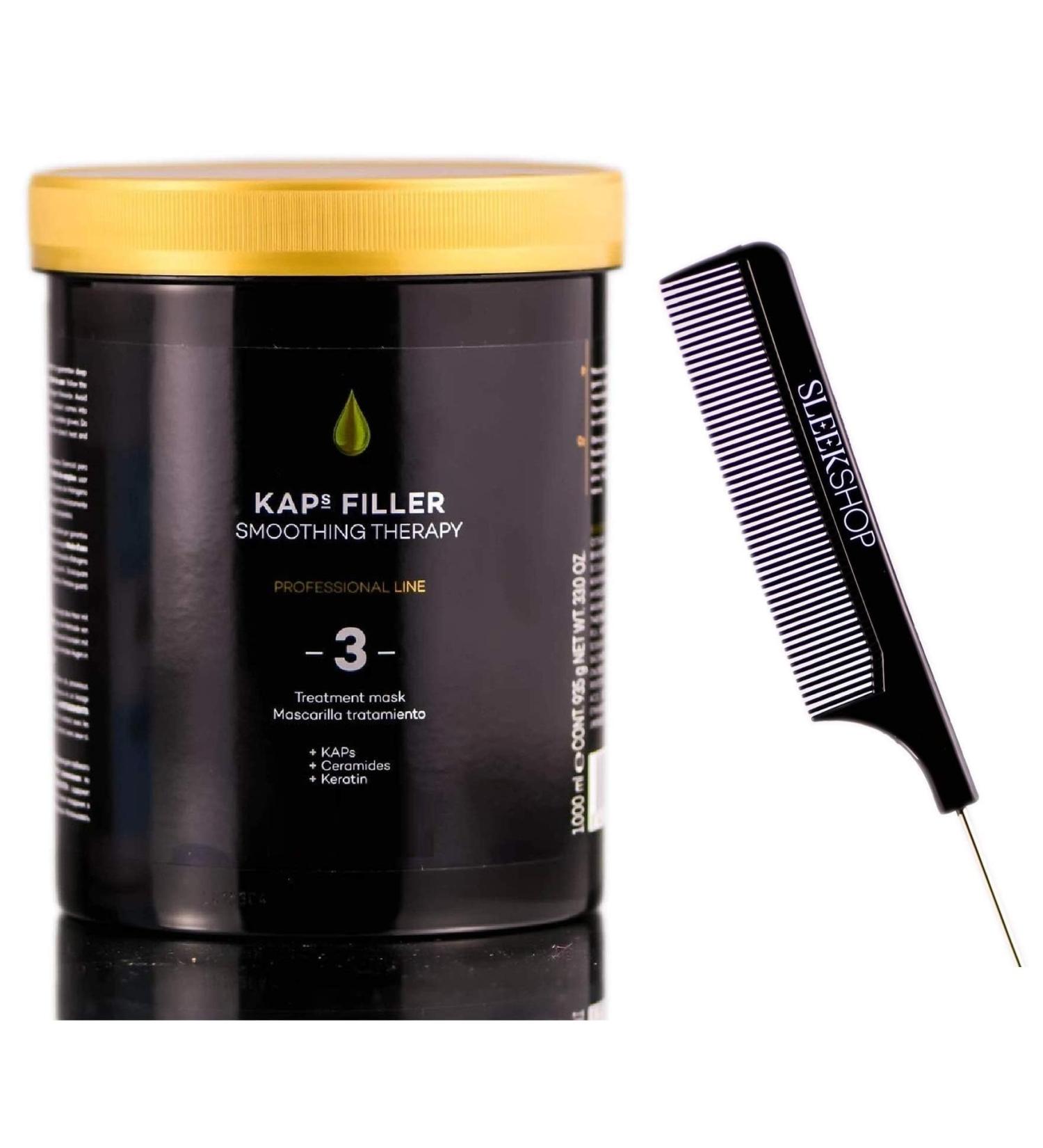 SIeekshop Comb + m Cosmetics KAPs Filler Smoothing Therapy 3 Treatment Mask Conditioner (w/Sleek Comb) Kap + Ceramides + Keratin (.) (33 oz LITER size)