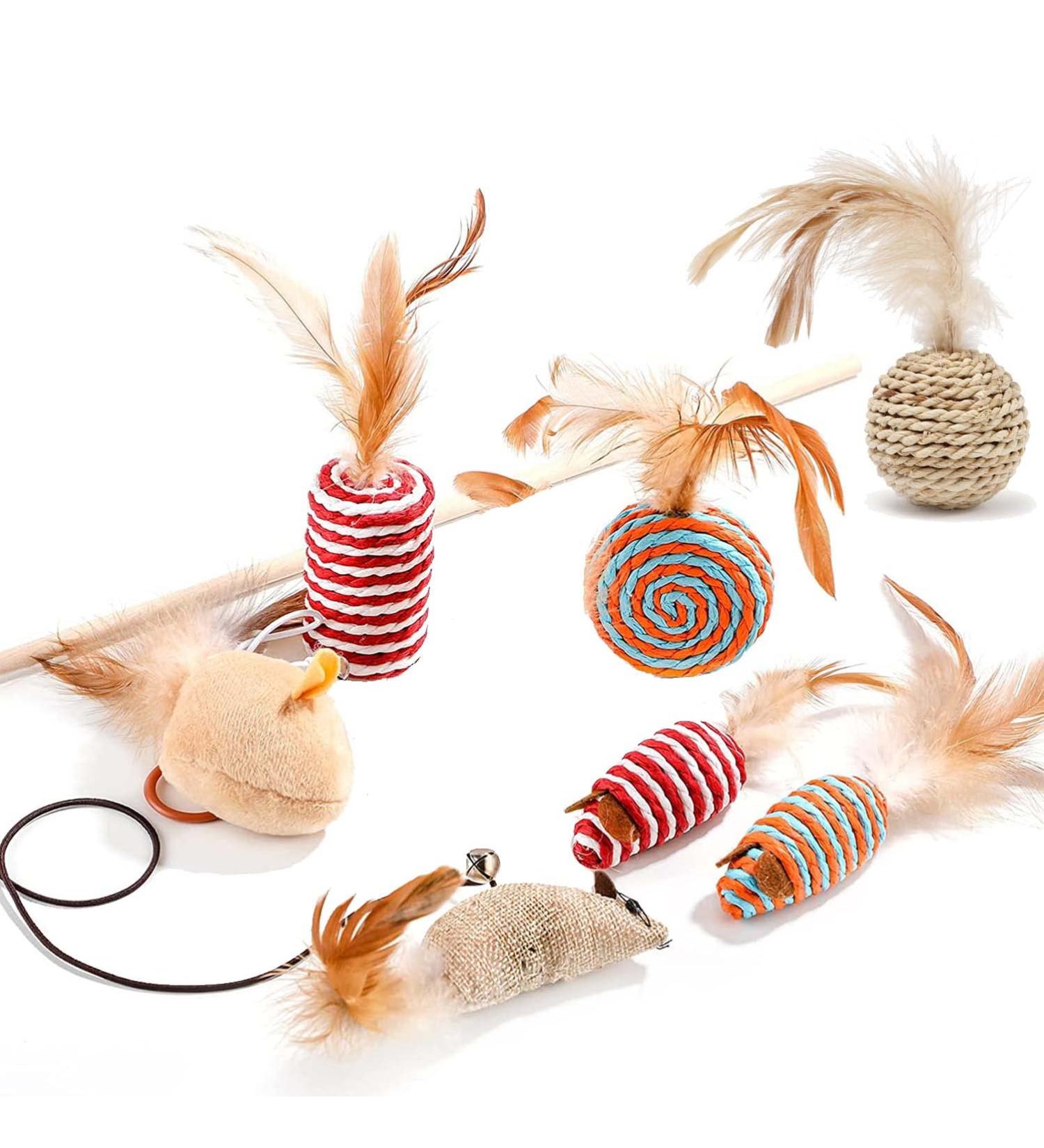 Shengruili 7-Piece Interactive Cat Toy Set | Kitten Mouse Toys Sisal Balls & Fun Activities for Cats - Buy Online on GoSupps.com