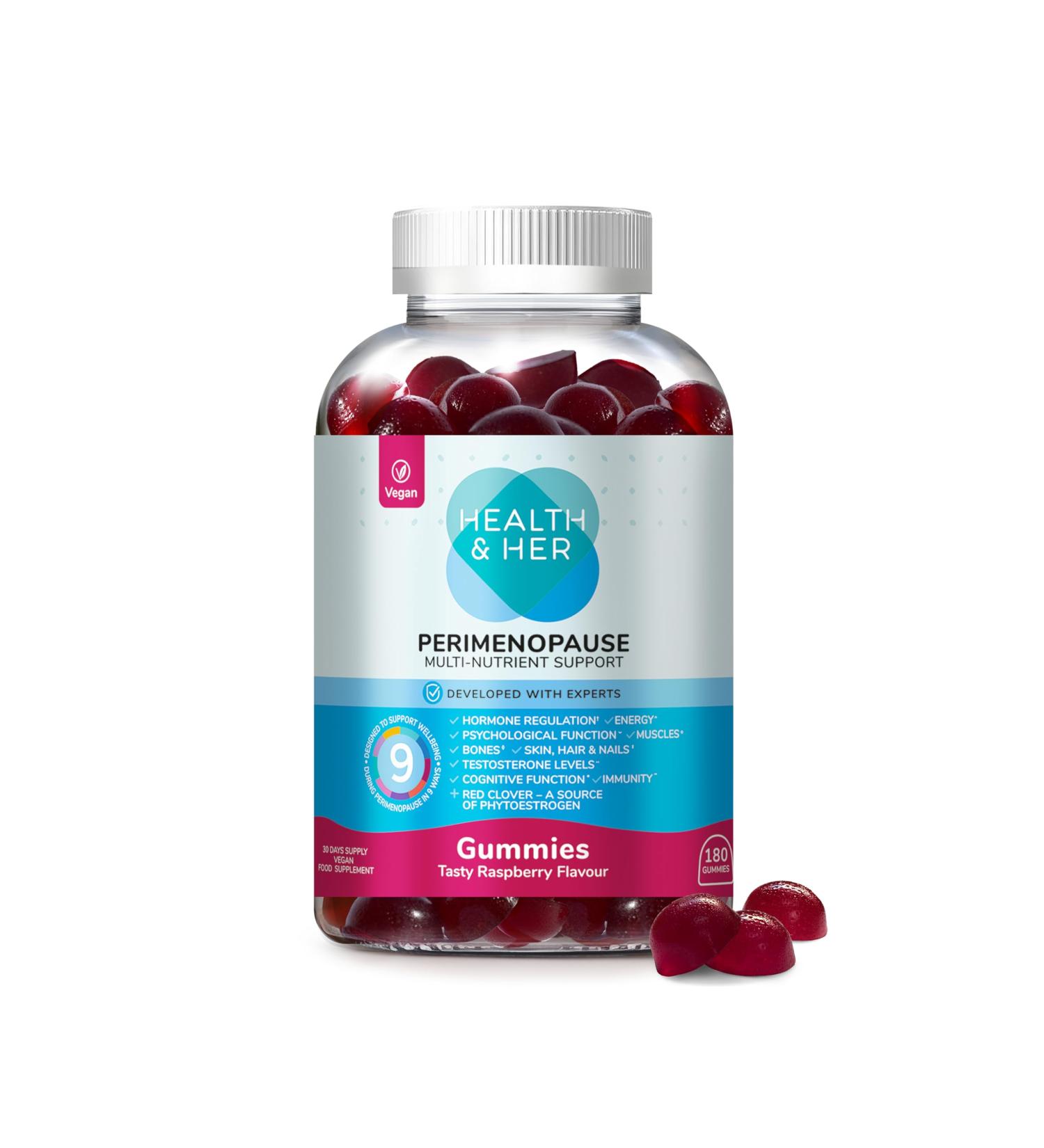 Health & Her Perimenopause Gummies for Women (All The Power of Our NO.1 Formulation*) - Raspberry Flavoured - Support for Wellbeing During Perimenopause - (The Early Stage of Menopause). - Buy Online on GoSupps.com