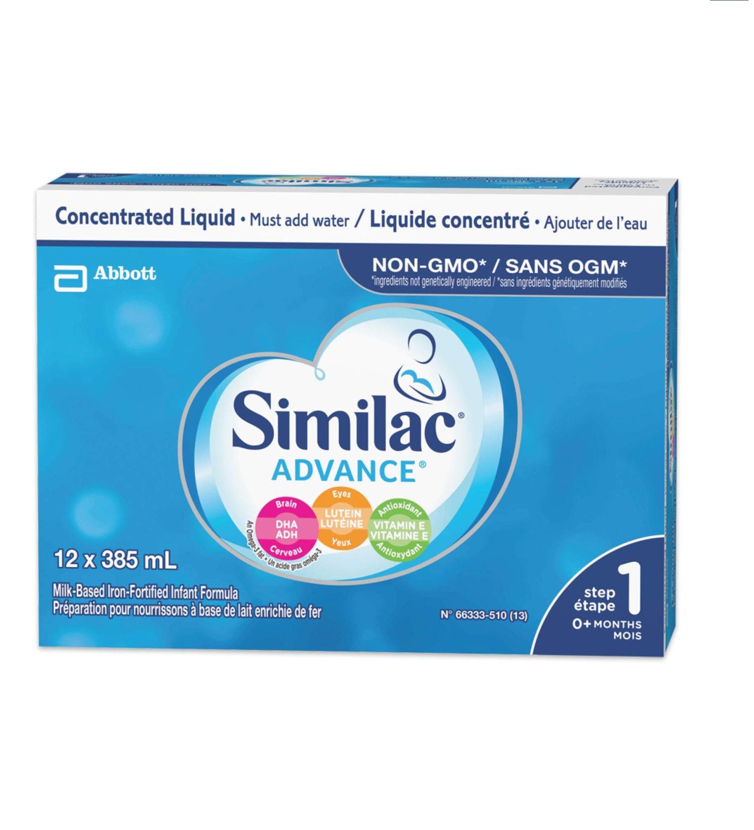 Similac Advance Step 1 Non-gmo Baby Formula Concentrated Liquid 385ml 0+ Months Blue 12 Count - Buy Online on GoSupps.com