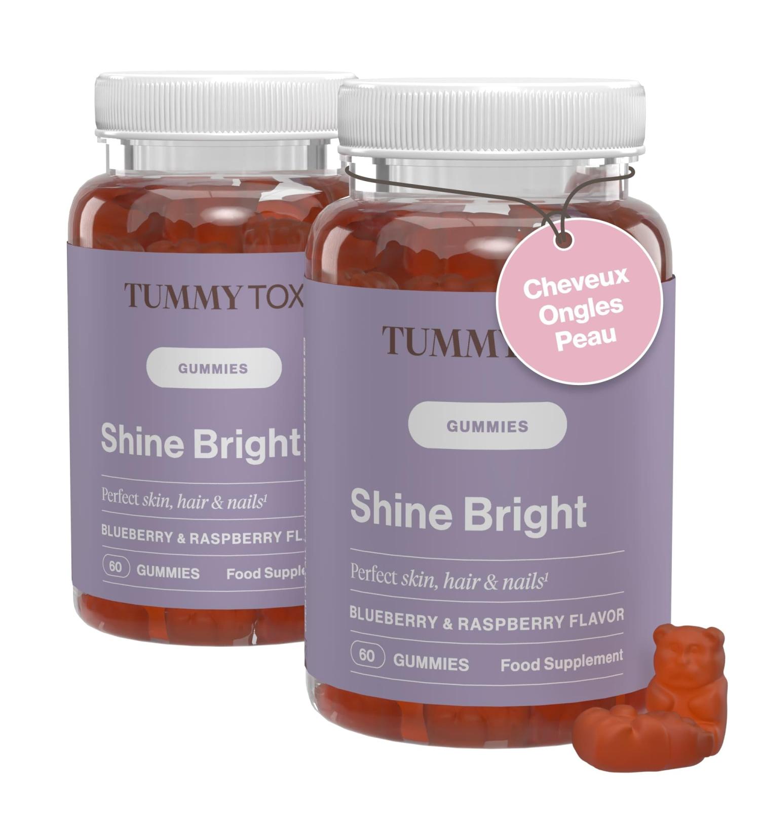 Shine Bright | Hair Growth Gummies | Vitamins for Skin Hair & Nails | Biotin | Folic Acid Vitamin B6 B12 | 120 Gummies | Tummy Tox - Buy Online on GoSupps.com