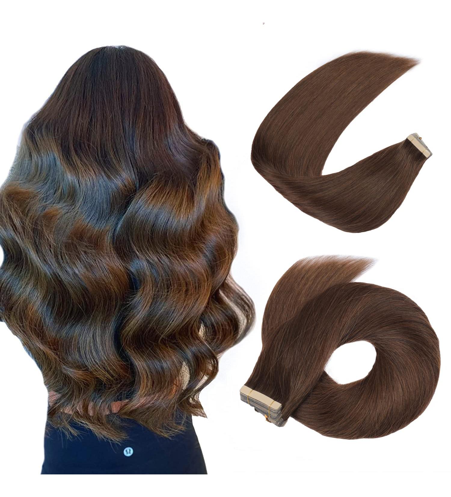 Hotlulana Dark Brown Tape In Hair Extensions - 16 Inch Real Remy Human Hair - 20 Pcs #2 Invisible Extensions - Buy Online on GoSupps.com