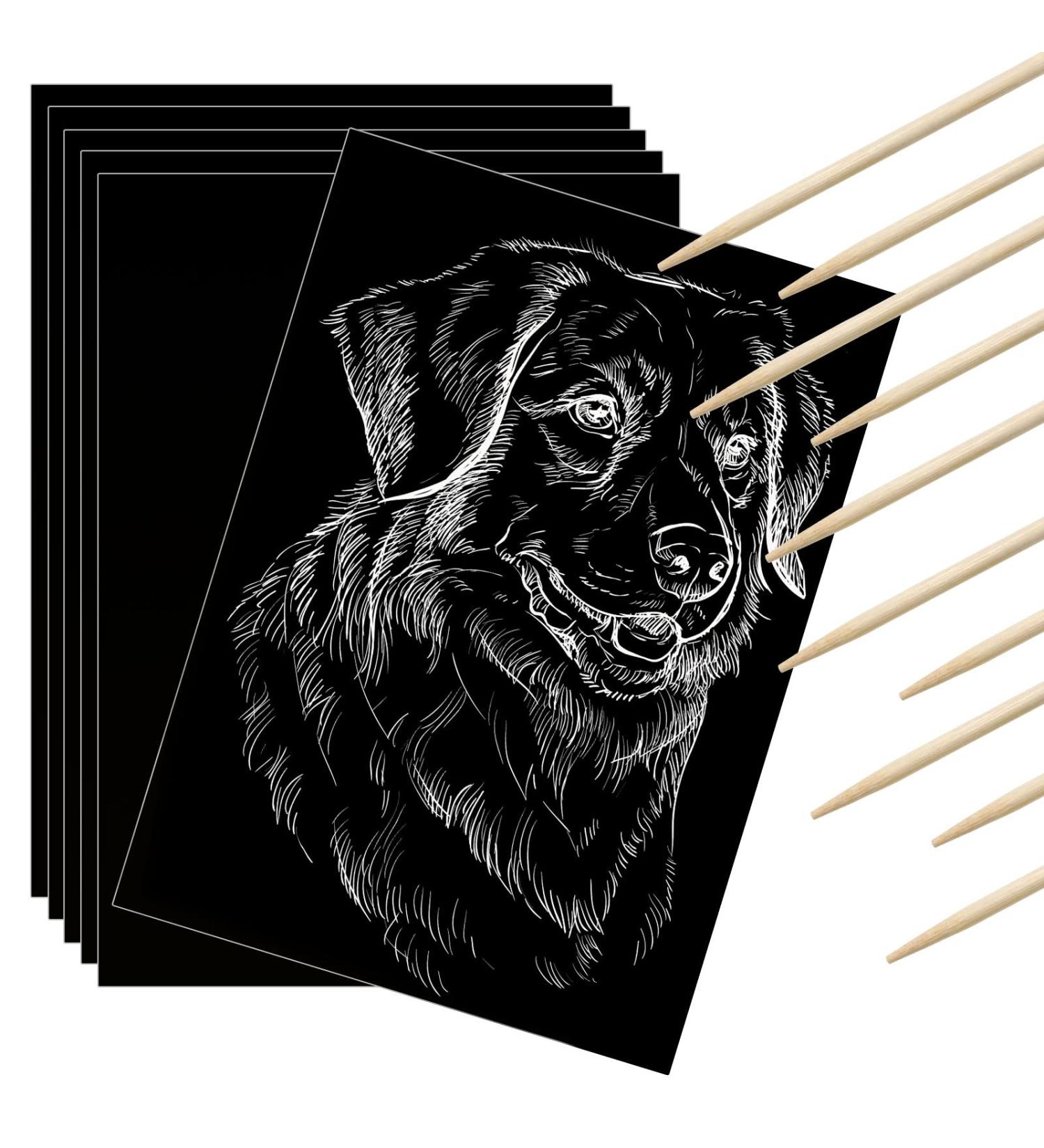 Scratch Paper Art Set - 60 Pcs Scratchboard Craft Kit for Kids & Adults - DIY Birthday Party Gift Supplies - 7.2x5 Inch Black Scratch off Paper Pad with Wooden Stylus - Buy Online on GoSupps.com