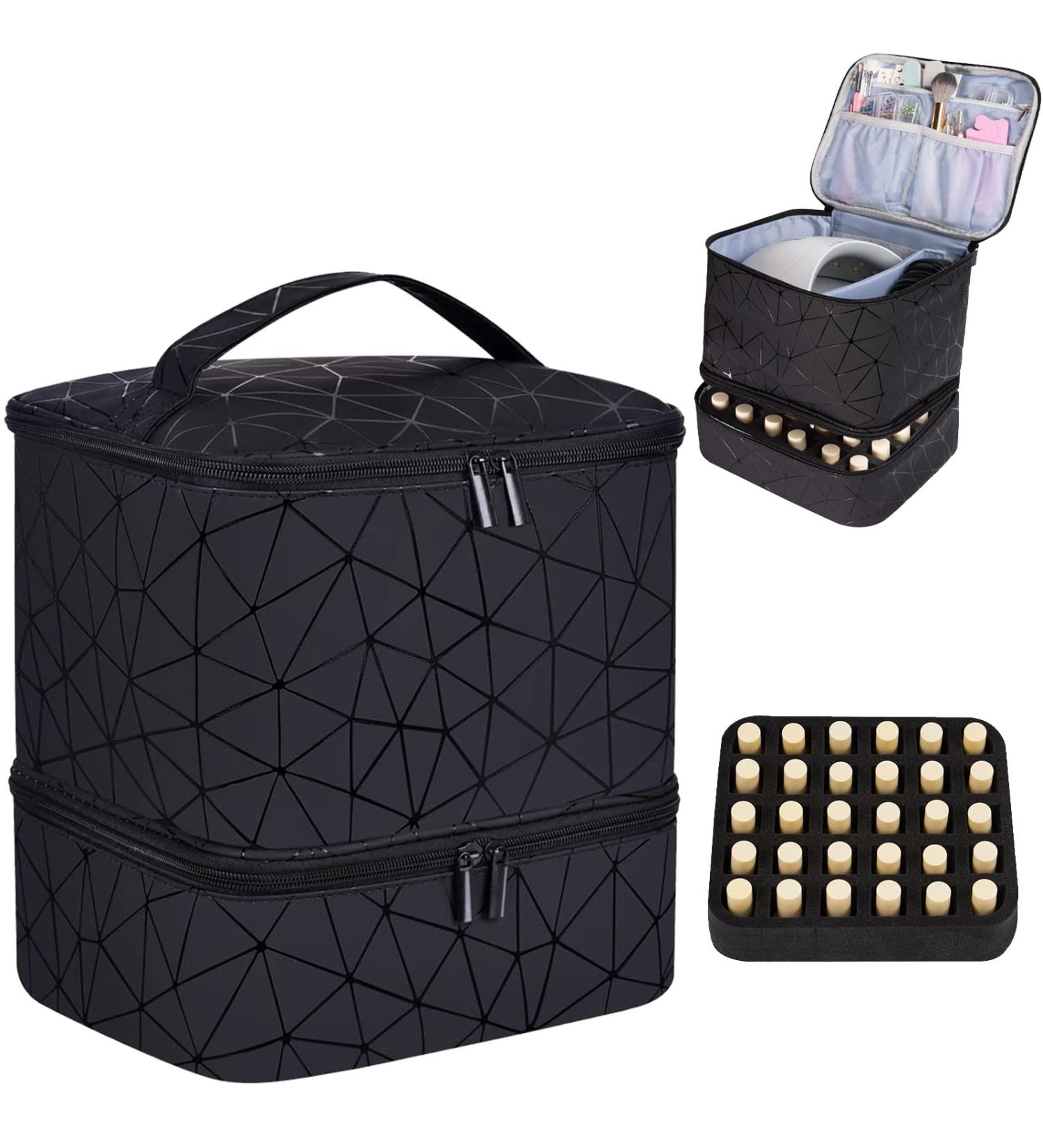 CTWWFS PU Leather Nail Polish Organizer & Lamp Case - Holds 30 Bottles, Manicure Tools Storage - Black - Buy Online on GoSupps.com