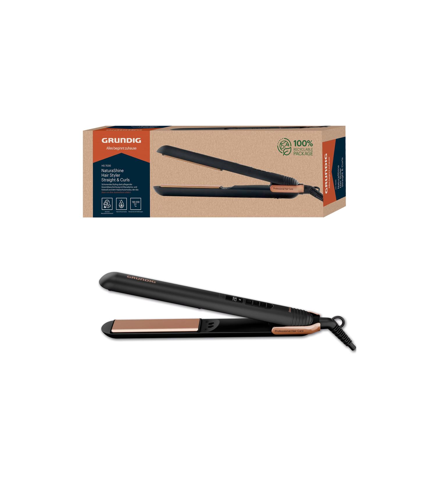 Grundig Naturashine HS 7030 Hair Smoothing Flat Iron & Hairstyler - Ionic Ceramic Plates 130 C to 230 C Hair Protection Mode - Black/Rose Gold - Buy Online on GoSupps.com