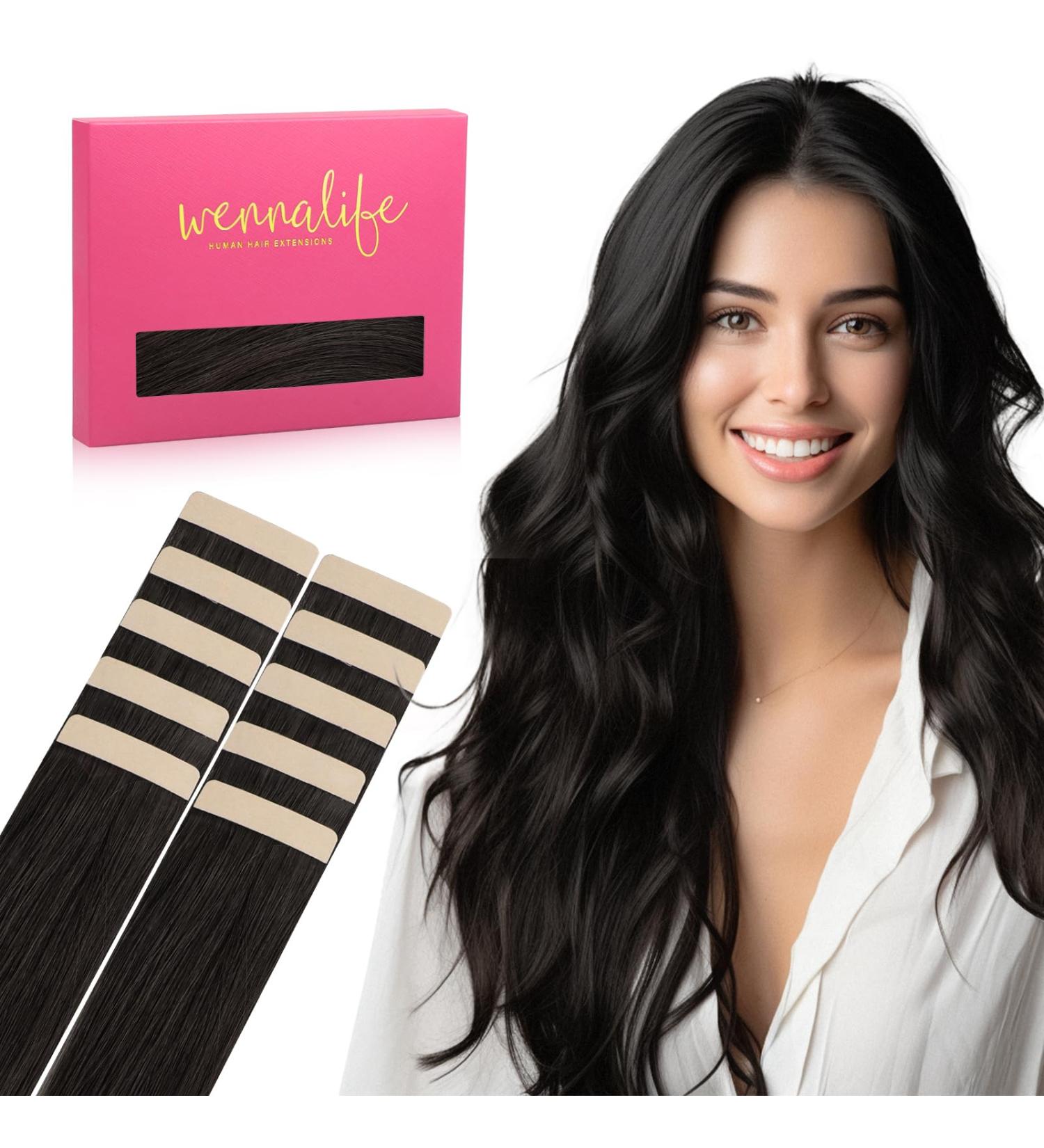 Buy Salife Tape Extensions - Real Hair Natural Black 10Pcs 25g 40cm Invisible Hair Extensions for Girls - Buy Online on GoSupps.com