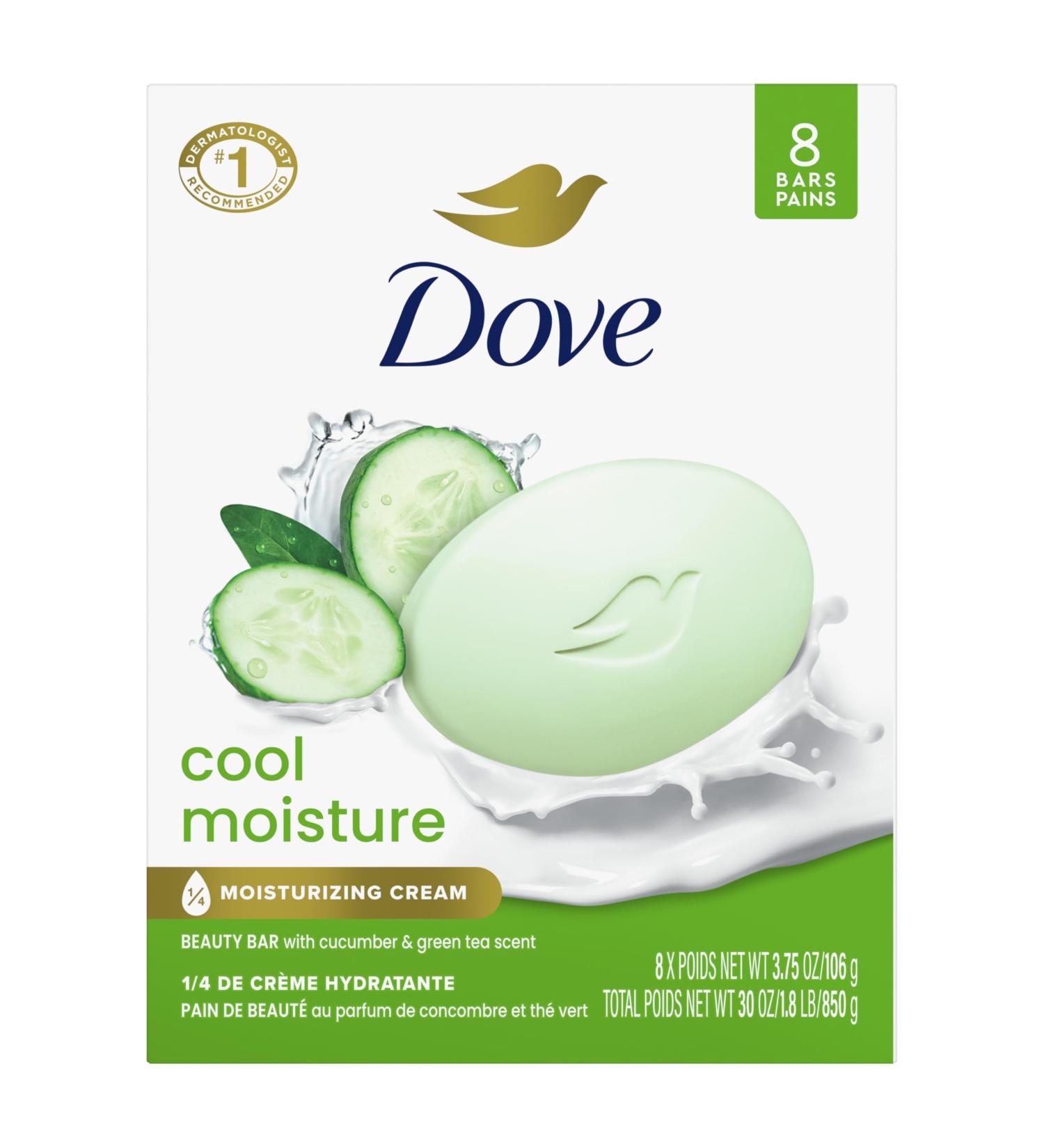 Dove Skin Care Beauty Bar - Cucumber & Green Tea - 8 Bars (3.75 oz) for Softer More Moisturized Skin | International Shipping Available - Buy Online on GoSupps.com