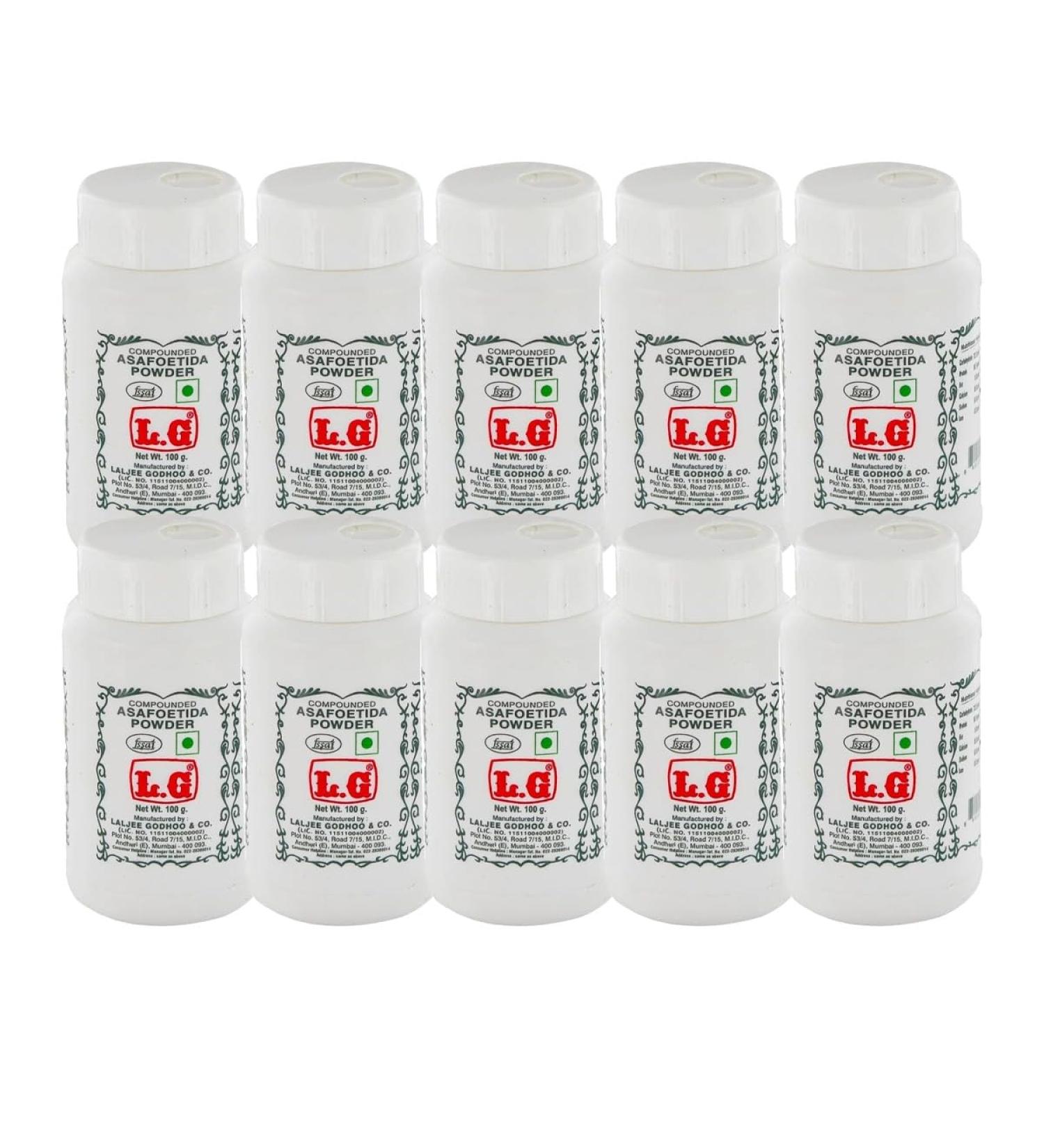 L.G Compounded Asafoetida Powder Hing Powder Enhancer Ground Spice Asafoetida Spice for Cooking with Unique smell & Flavour Indian Origin 100gram Pack Of 10 - Buy Online on GoSupps.com