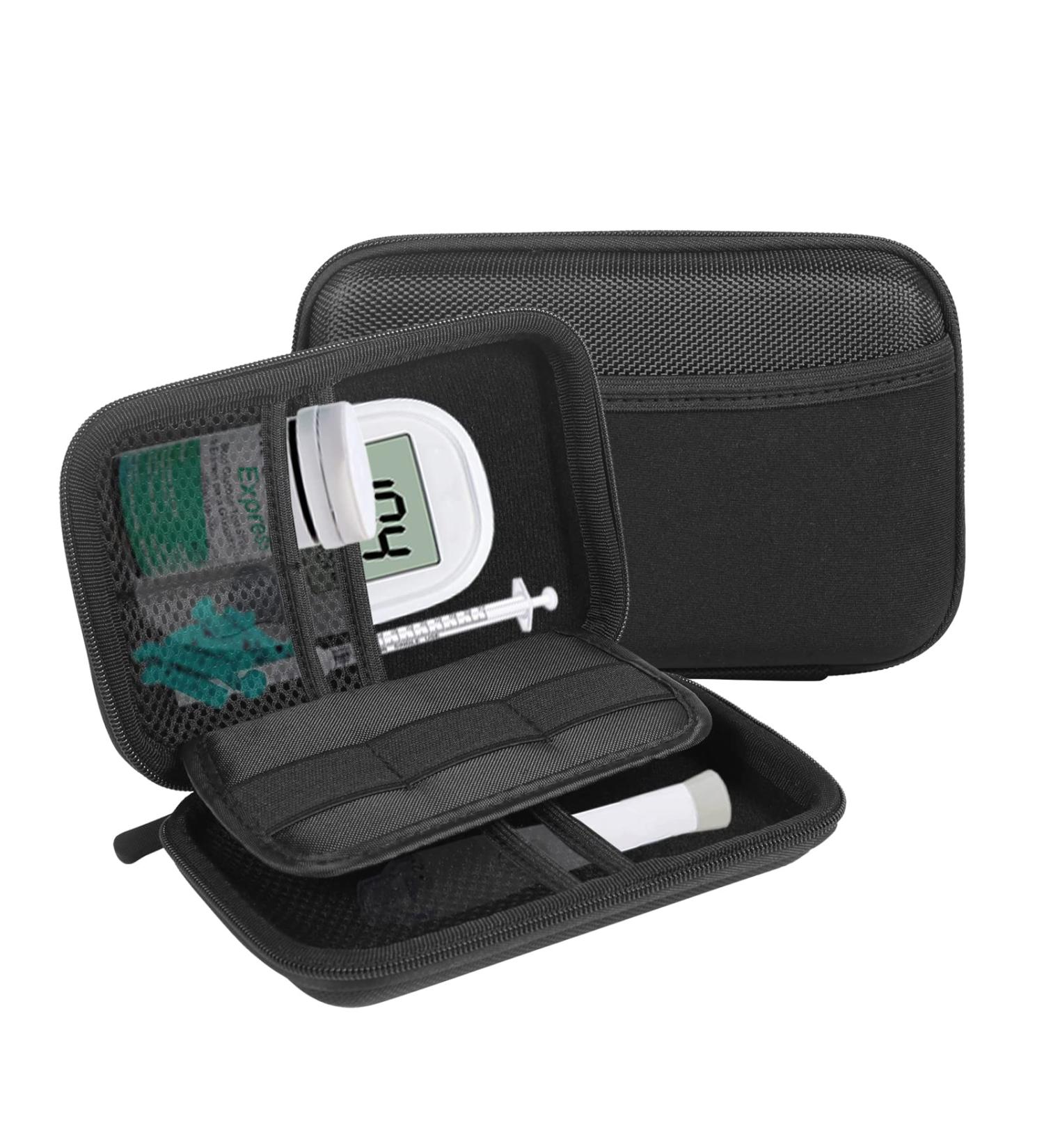 Small Diabetic Supply Travel Case - Eva Hard Organizer for Glucose Monitor & Diabetes Testing Kit (Black - Buy Online on GoSupps.com