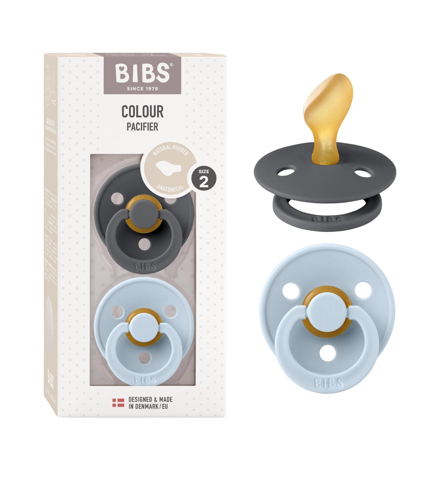 BIBS COLOUR Anatomical Schnuller 2 Pack | BPA-Free Dummy | Jaw-Friendly Natural Rubber - Baby Blue 6-18 Months - Buy Online on GoSupps.com