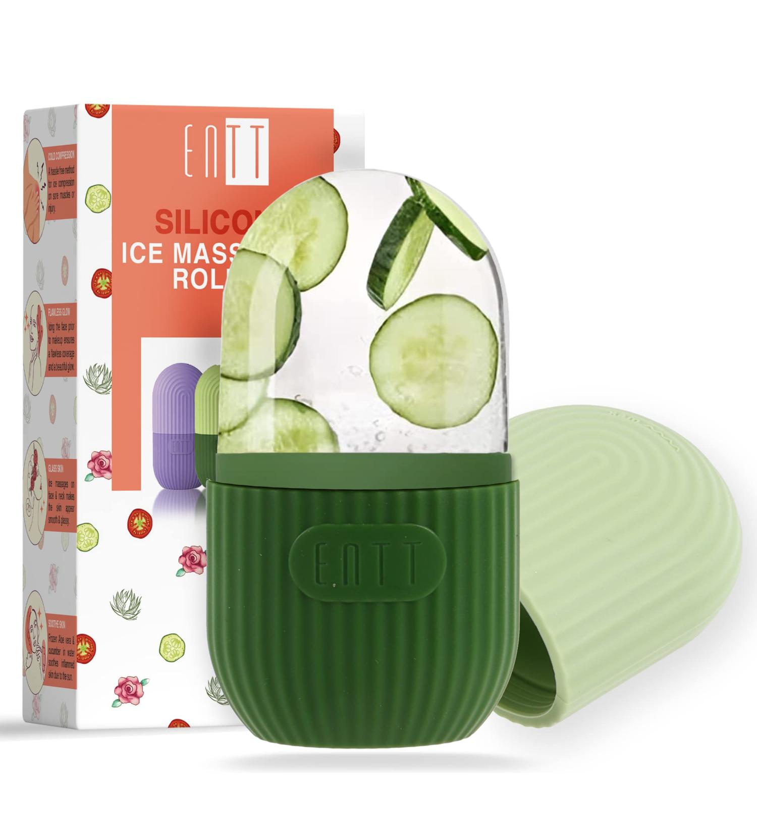 ENTT Reusable Silicone Ice Roller for Face - Sun Burn Relief & De-Puffing Therapy - Food Grade Ice Cube Maker - Green - Buy Online on GoSupps.com