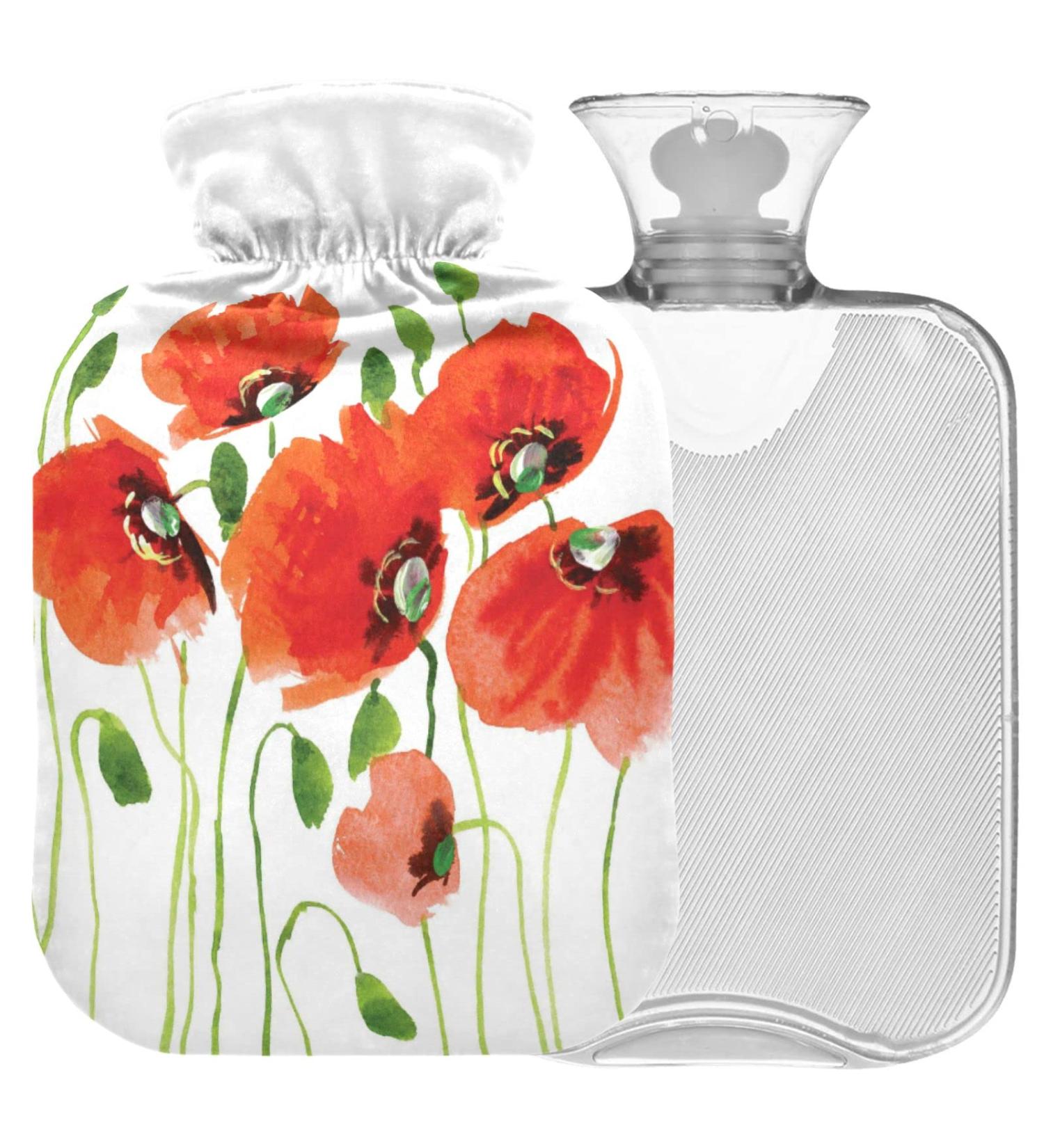 NAANLE Poppy Flowers Transparent Hot Water Bottle 2L - Pain Relief for Cramps Heat & Cold Therapy - Buy Online on GoSupps.com