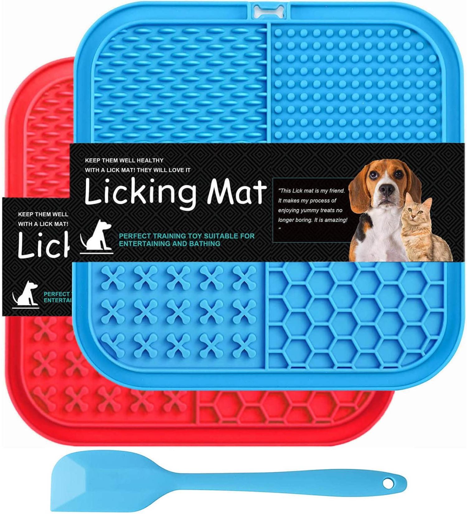 Lick Mat for Dogs - BPA-Free 2 Pack Leak Proof Mats with Strong Suction | Ideal for Bathing Training Fur & Claw Care - Includes Silicone Spatula - Buy Online on GoSupps.com