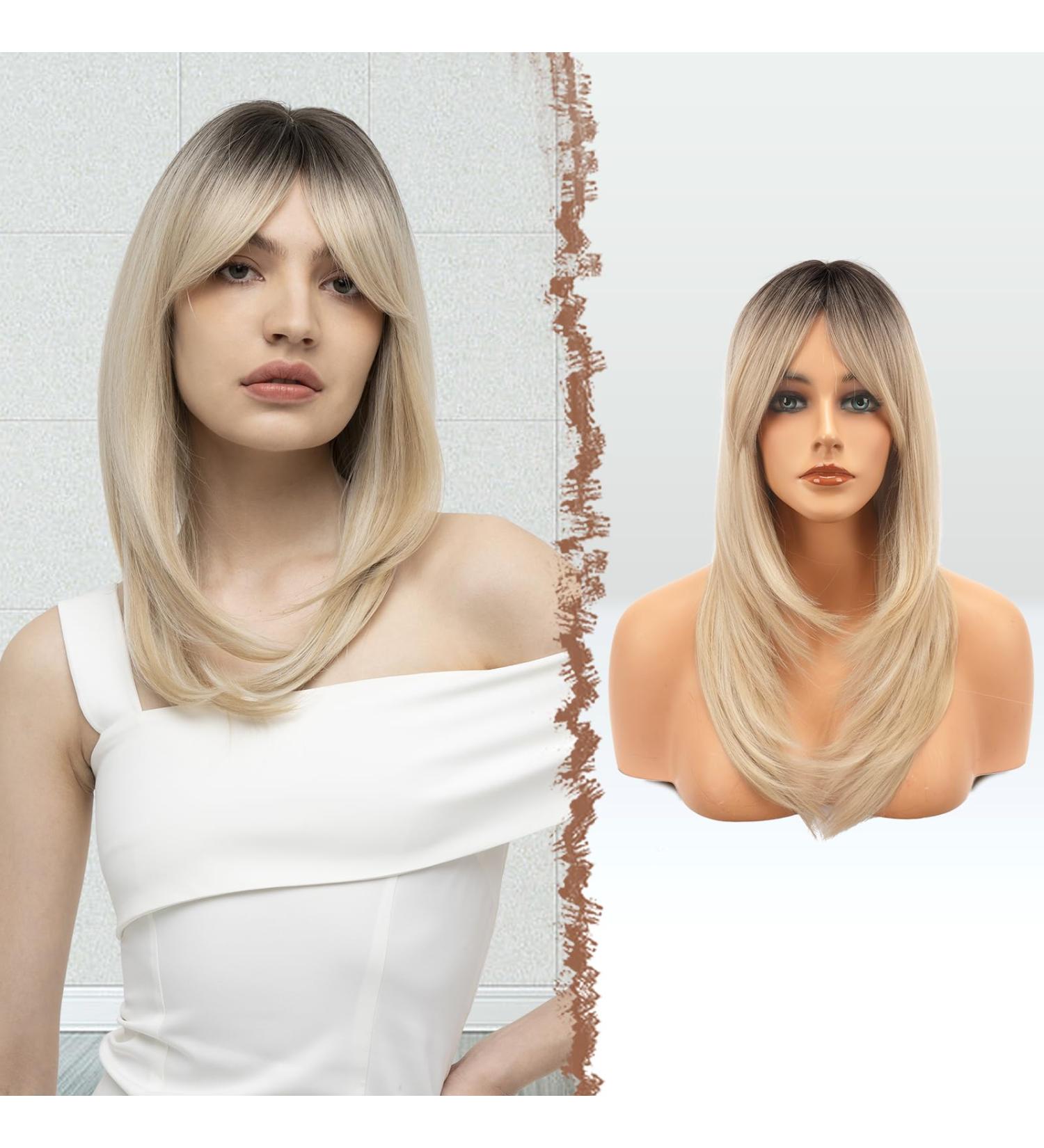 Feshfen Ombre Blonde Wig for Women | 45cm Synthetic Hair Ponytail | Natural Look Black to Blonde - Buy Online on GoSupps.com