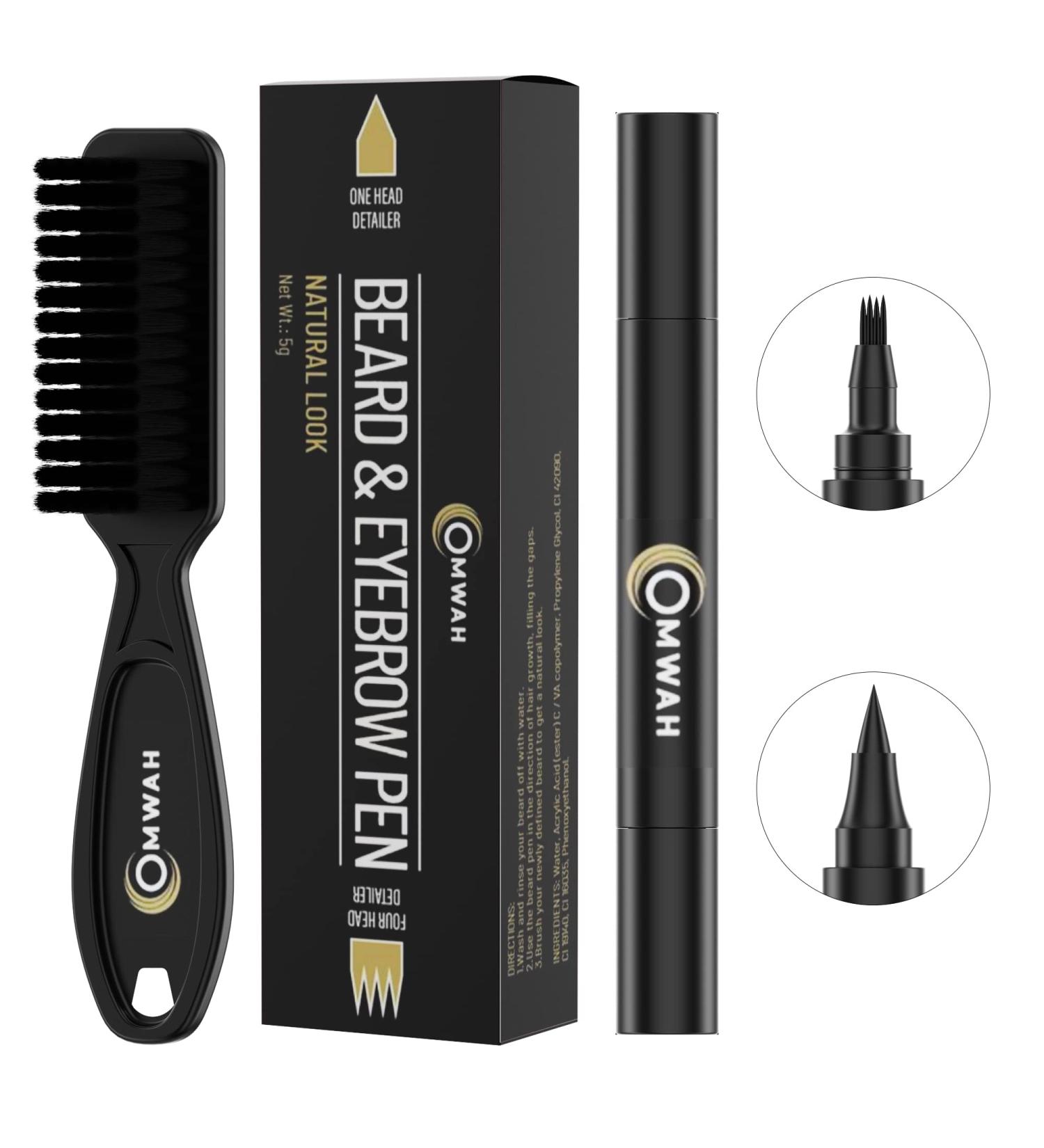 OMWAH Water-Proof Beard and Eyebrow Pencil Filler for Men - Long-Lasting Natural Finish in Black, with Beard Brush - Male Mustache and Beard Repair - Buy Online on GoSupps.com