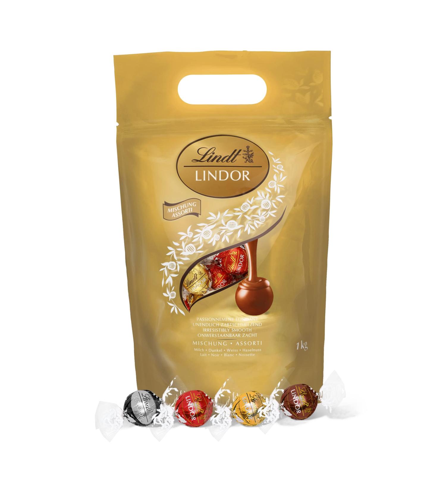 Lindt Lindor Chocolate Balls Classic Mixture - 1kg (80 Balls) | Whole Milk White Dark 60% Hazelnut - International Shipping Available - Buy Online on GoSupps.com