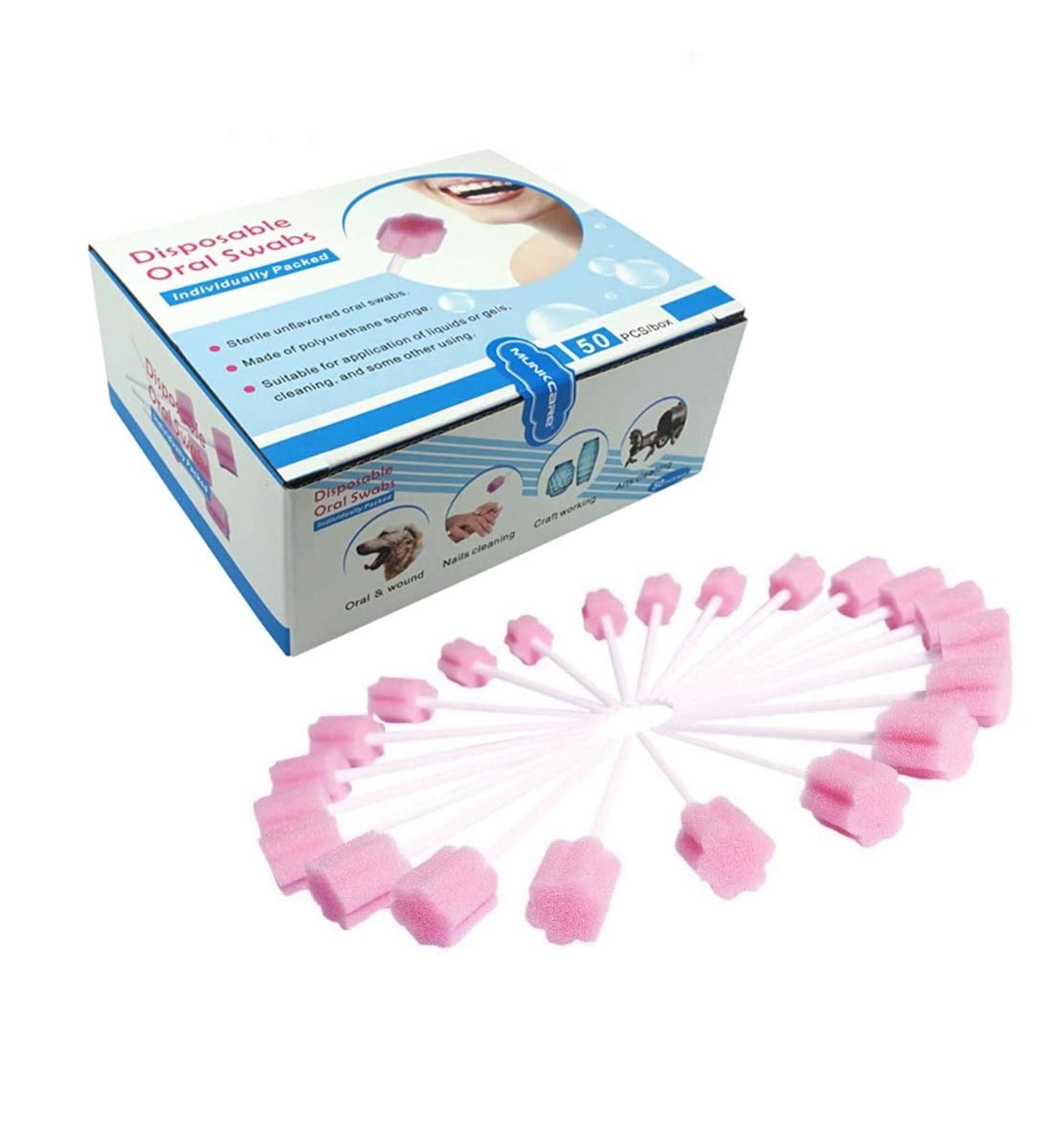 Xrten 50 Pieces Disposable Oral Care Sponge Swabs - Pink Mouth Cotton Swabs for Effective Oral Hygiene - Buy Online on GoSupps.com