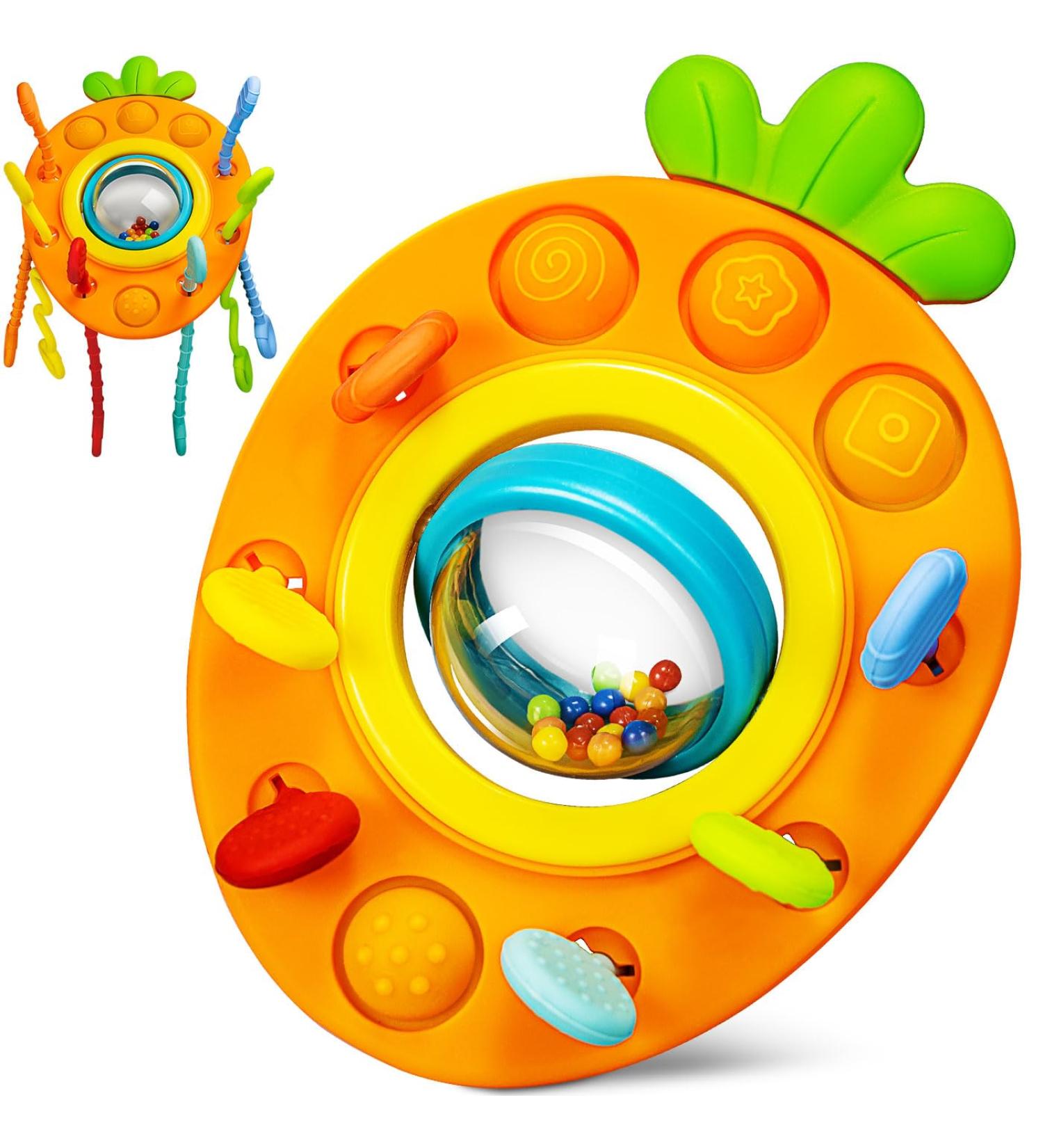 Buy Jiosdo Montessori Sensory Baby Toys - Silicone Pull String Rattle & Engine Toys (6 Months - 1 Year) - Orange Carrot - Buy Online on GoSupps.com