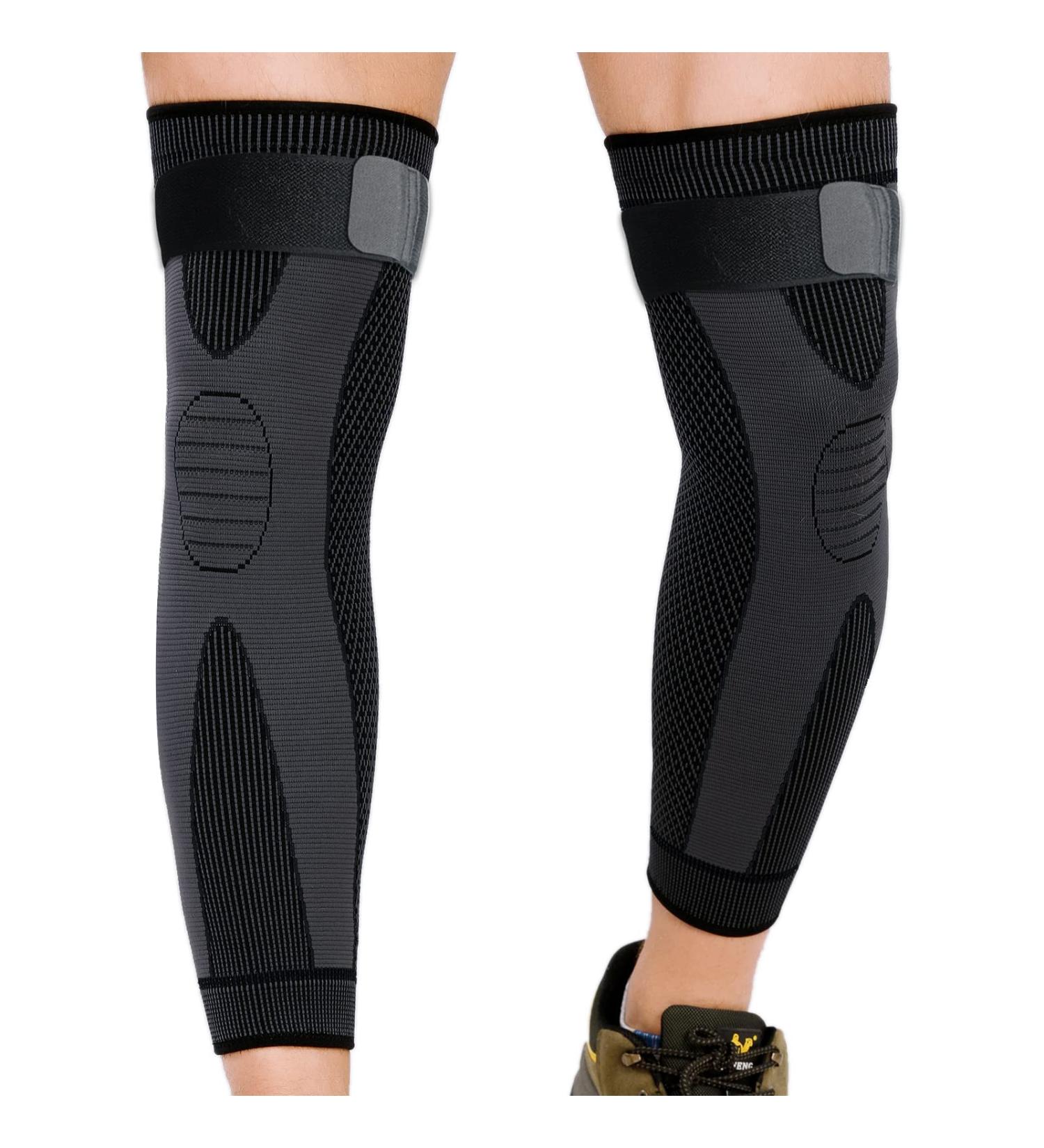 Full Leg Compression Sleeves with Elastic Straps for Men Women - Knee Brace Support for Running Basketball Sport - Arthritis Joint Pain Relief - XXL Black - Buy Online on GoSupps.com