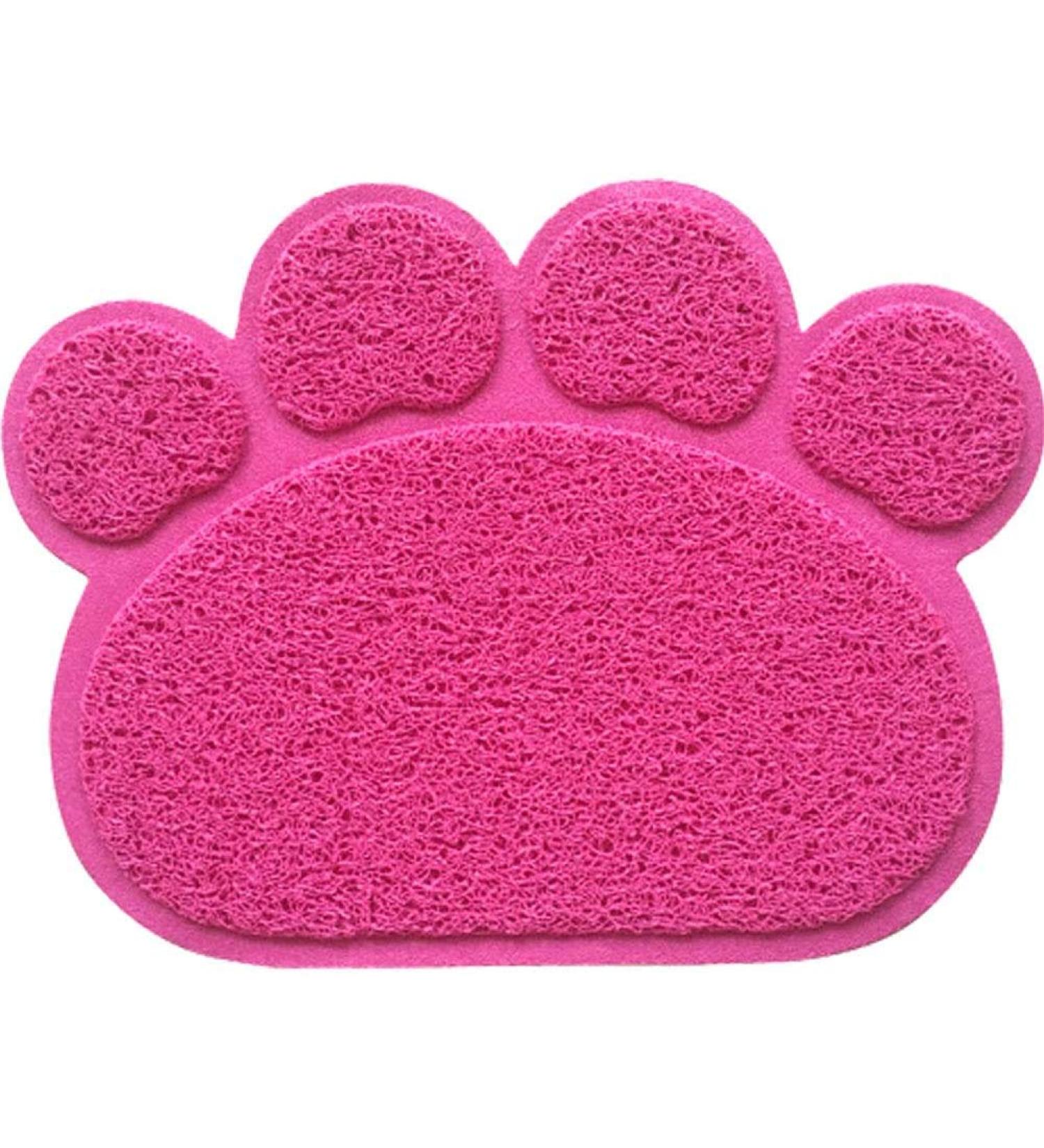 Cat Litter Mat Non-slip Pet Paw Shape Mat Pet Dog Cat Puppy Kitten Dish Bowl Food Water Placemat Mat 30 * 40cm (Pink)