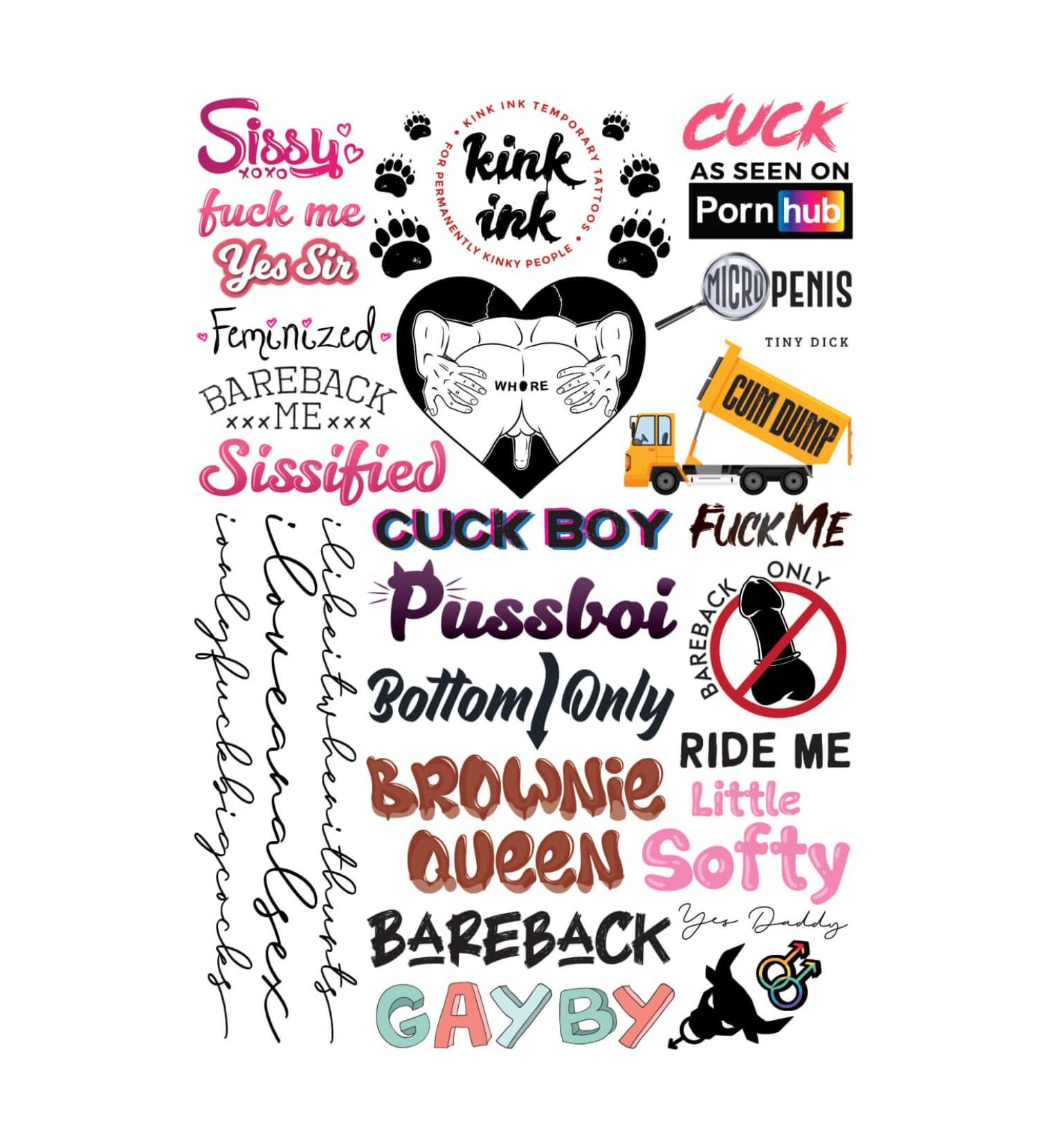 Kink Ink - 26 x Male Gay Cuck LGBTQ+ Temporary Tattoo Sexy Kinky Sticker