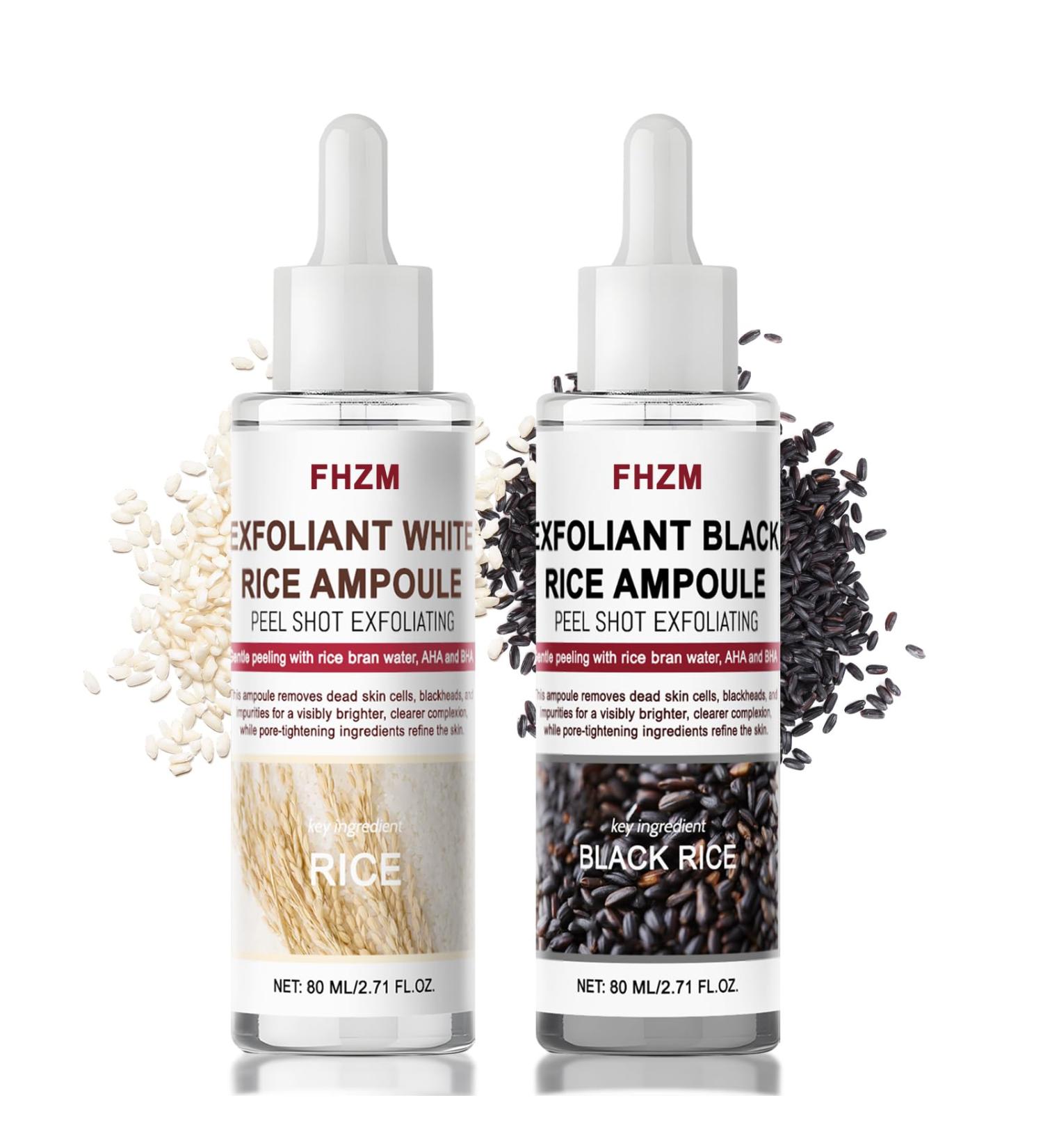 2PCS Rice Exfoliating Ampoule Set Black & White Rice Dual Brightening Treatment | Gentle Enzyme Peel + Hydration Boost for Glowing Skin | Pore Refining & Dark Spot Care (1) 1.69 Fl Oz (Pack of 2) - Buy Online on GoSupps.com