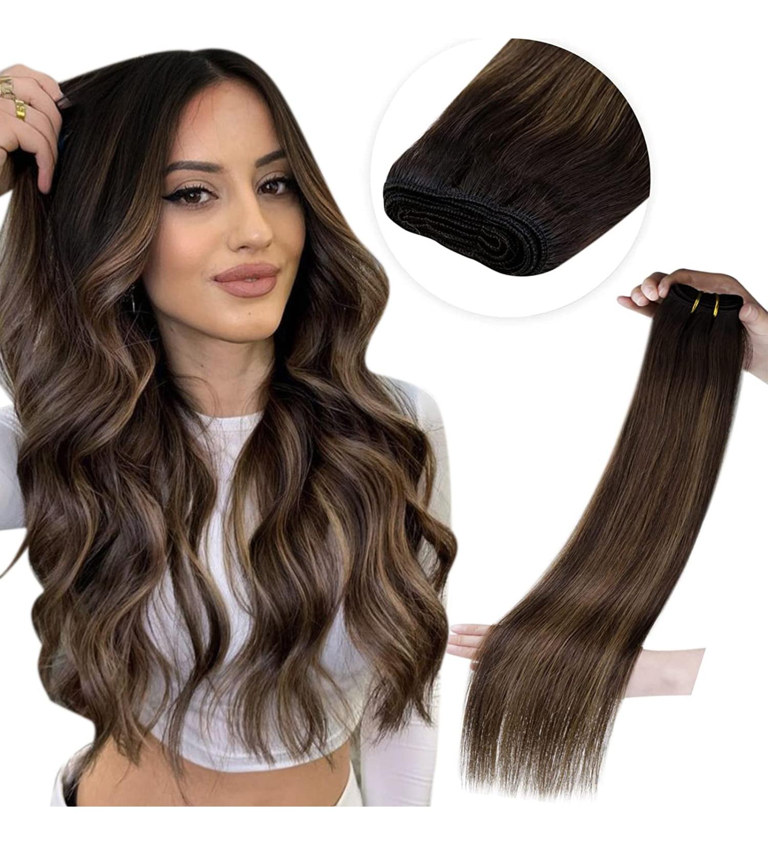 LAAVOO TREEEN Real Hair Extensions 30cm - Darkest Brown Ombre Light Brown Balayage Remy Sew-In 80g #2/8/2 - Buy Online on GoSupps.com