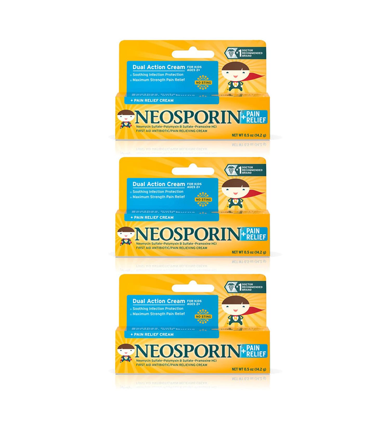 Neosporin Kids First Aid Antibiotic + Pain Relief Cream, 0.5 oz (Pack of 3) - Buy Online on GoSupps.com