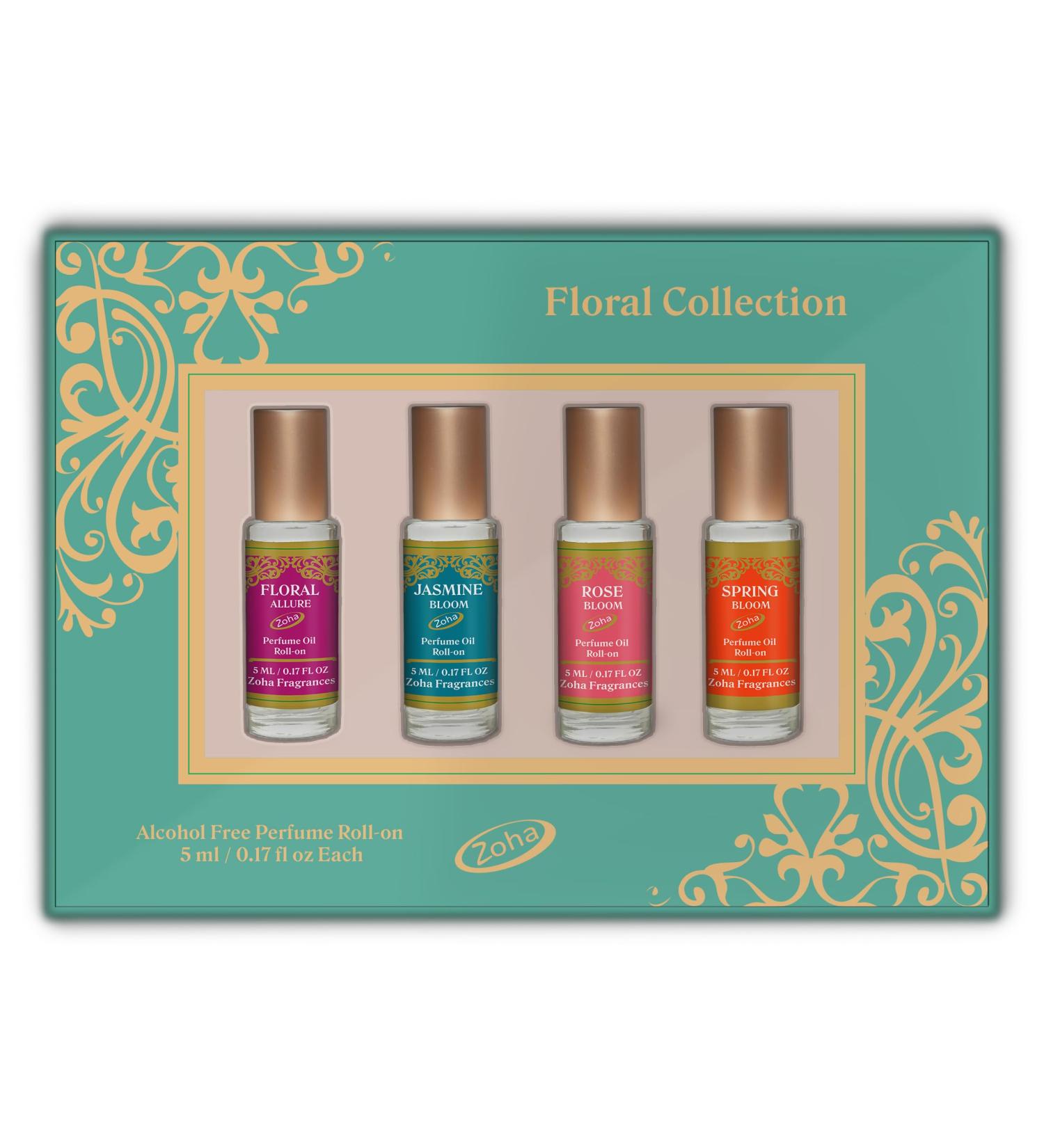 Zoha Floral Collection Perfume Gift for Women and Men Travel Size Women Perfume Oil Alcohol Free Fragrances Four Roll-On 5 ml/0.17 Oz Each Floral Collection 5ML - Buy Online on GoSupps.com
