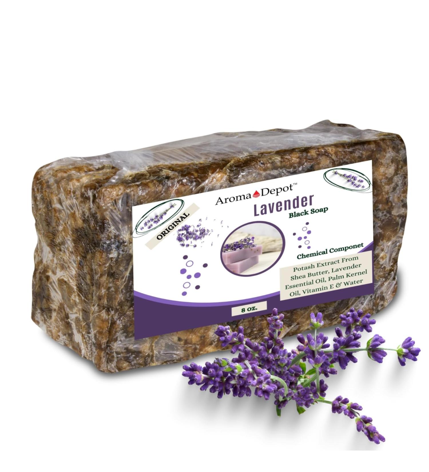 Aroma Depot African Black Soap 8 oz - Lavender Scented Handmade Bar with Shea Butter | 100% Natural Infused Soap for Face & Body Wash - Buy Online on GoSupps.com
