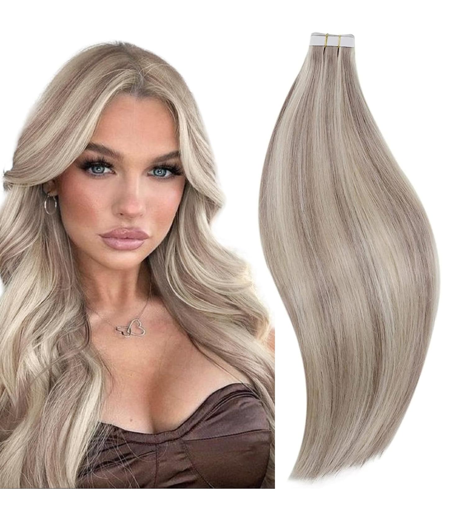 Shop Runatur Real Hair Tape Extensions - 60cm Dark Blonde & Platinum Blonde - Invisible & Lightweight Bulk 50g #19ap60 - Buy Online on GoSupps.com