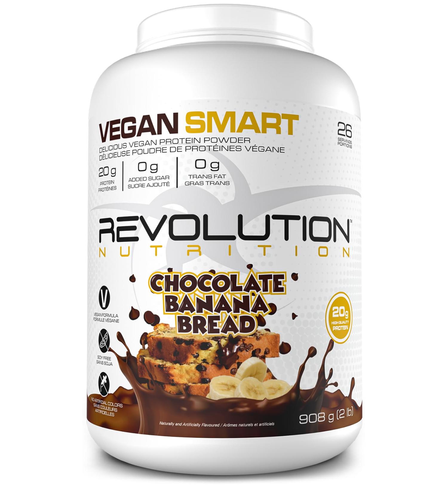 Revolution Nutrition Vegan Smart Vegan Protein Powder Dairy Free Plant Based Sugar Free Soy Free BCAAs Keto Friendly For Men & Women 20g Of Protein Per Scoop 908g 26 Servings (Chocolate Banana Bread 2 Pound) Chocolate Banana Bread 2 Pound - Buy Online on GoSupps.com