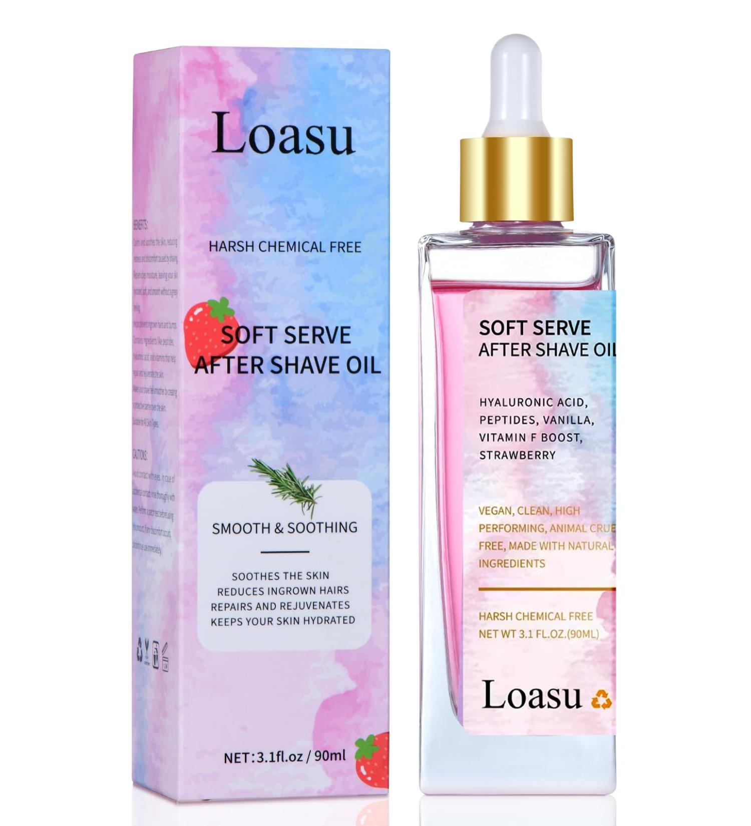 Loasu After Shave Oil for Women Soft Serve After Shave Oil Strawberry & Vanilla Scent for Smooth Skin Soothes Hydrates & Prevents Ingrown Hairs - Buy Online on GoSupps.com