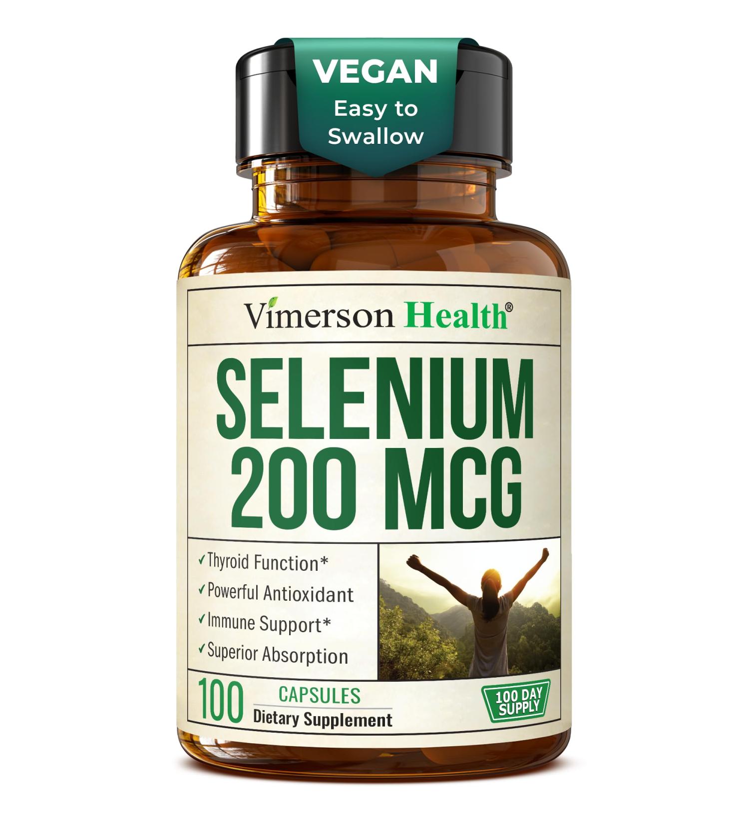 Selenium 200 mcg Capsules High-Potency Selenium Supplement for Thyroid Antioxidant & Immune Support Highly Bioavailable L-Selenomethionine Essential Mineral Supplements Vegan 100 Capsules - Buy Online on GoSupps.com