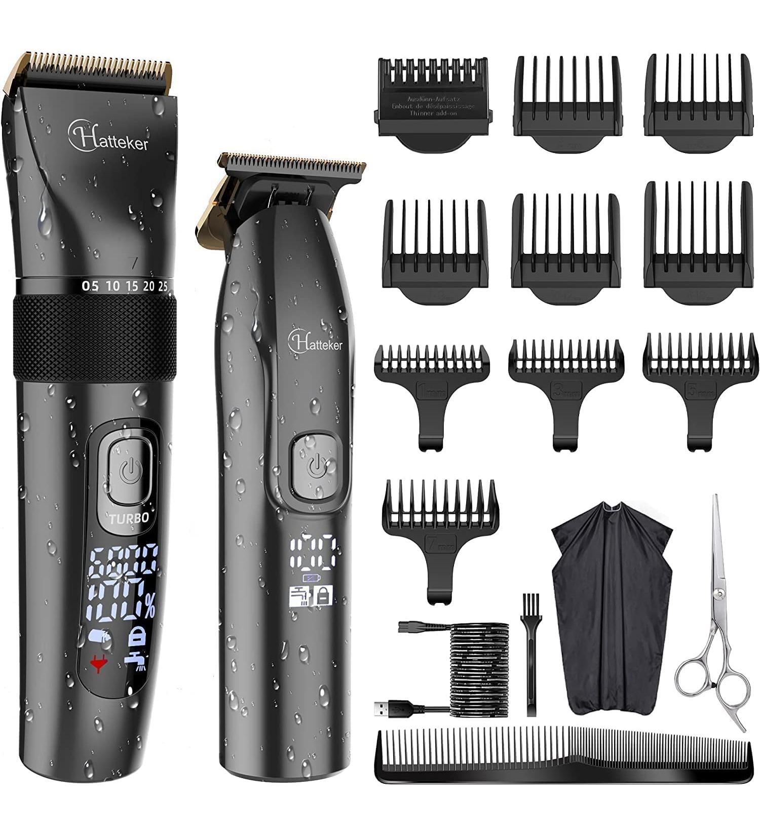 Hatteker Professional Hair Clippers and T-Blade Trimmer Kit for Men Cordless Beard Barber Clipper Hair Cutting Kit Haircut Grooming Kit IPX7 Waterproof - Buy Online on GoSupps.com