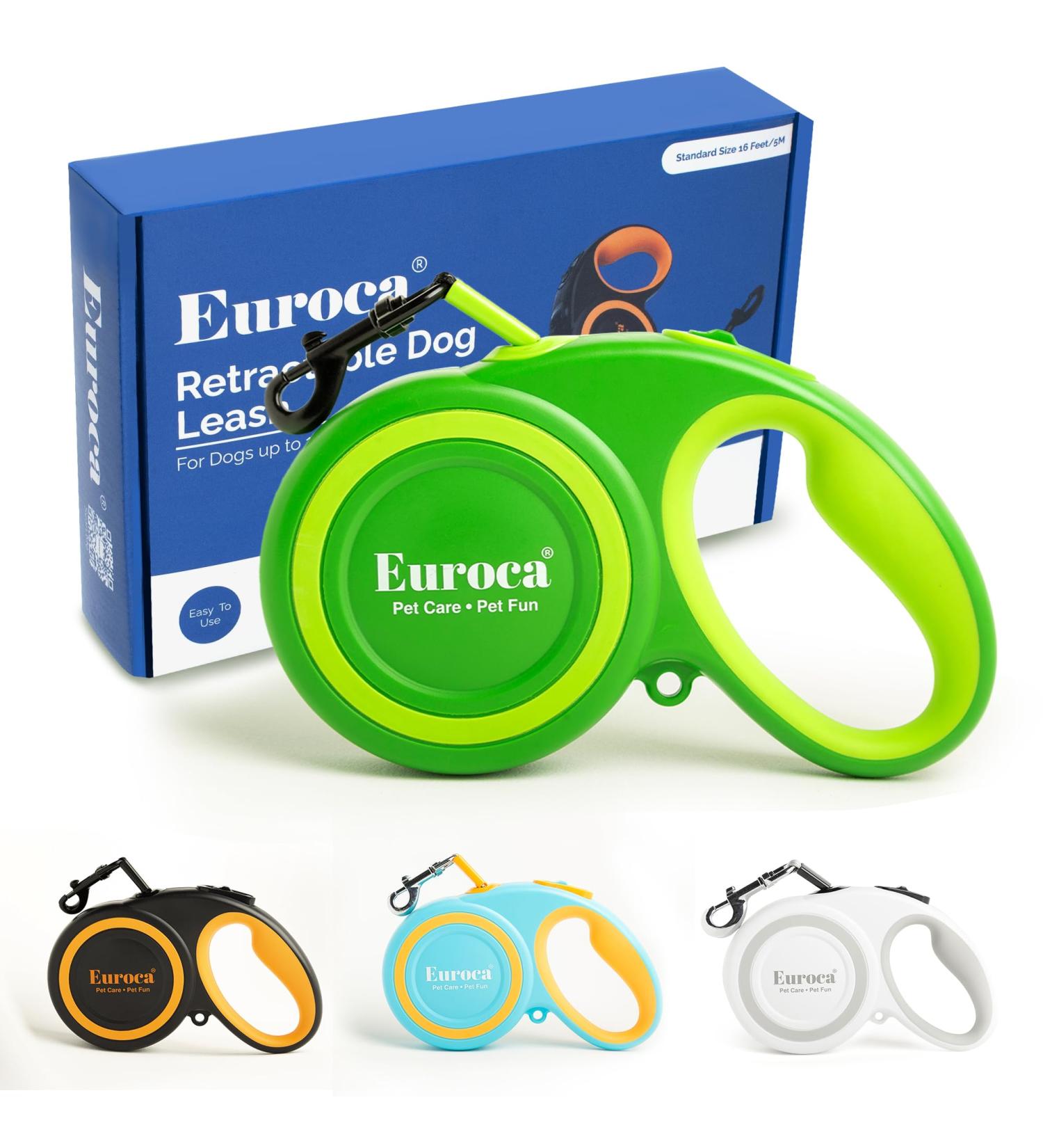 Euroca Retractable Dog Leash for Small Medium and Large Dogs Up to 110LBS- 16' Heavy Duty Reflective Nylon Tape Tangle-Free Quick-Lock Braking System Anti-slip handle (Medium Green) Medium Green - Buy Online on GoSupps.com
