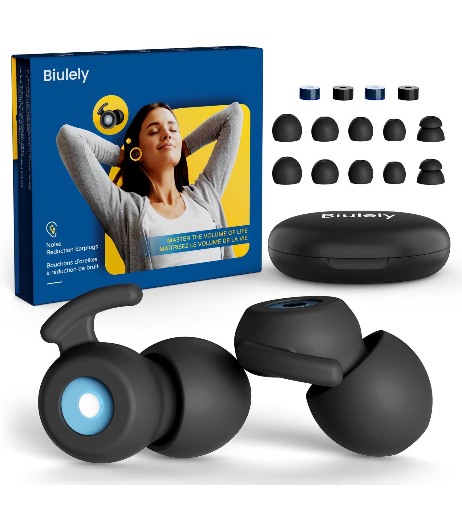 Biulely Ear Plugs for Sleep Noise Cancelling Soft Reusable Silicone Earplugs for Sleeping Snoring Concerts Travel Work 10 Ear Tips in XS/S/M/L 28dB - 34dB Noise Reduction On-Ear - Buy Online on GoSupps.com