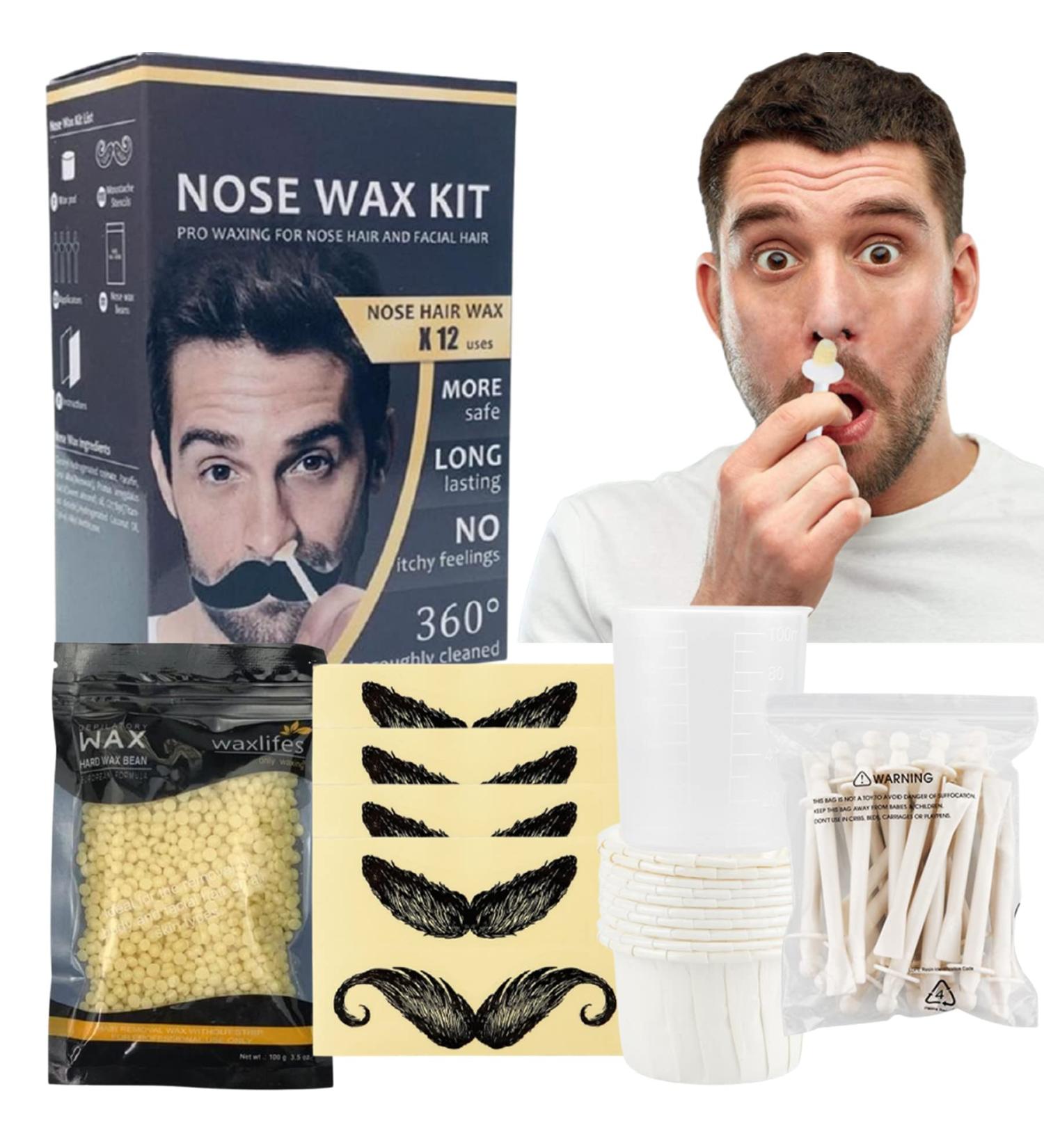 Nose Hair Wax Kit Nose Wax Kit for Men Women at home Nose Hair Remover Ear Hair Waxing Kit Mustache Remover Eyebrows Lips Facial Hair Remover Wax with 100g Wax Beans 20 Applicators 10 Paper Cups 10 Moustache Protectors & 1 Measuring Cup Wax Kit - Buy Online on GoSupps.com