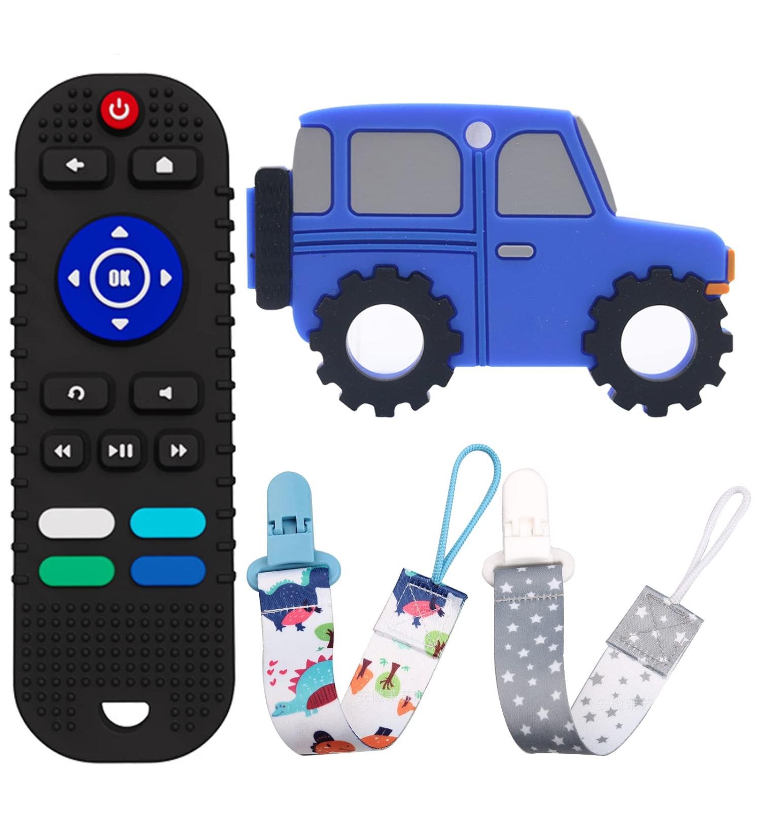 2 Pack Soft Silicone Baby Teething Toys - Remote & Car Shape Teether Set for Babies | Chewable & Sensory Baby Chew Toys - Buy Online on GoSupps.com