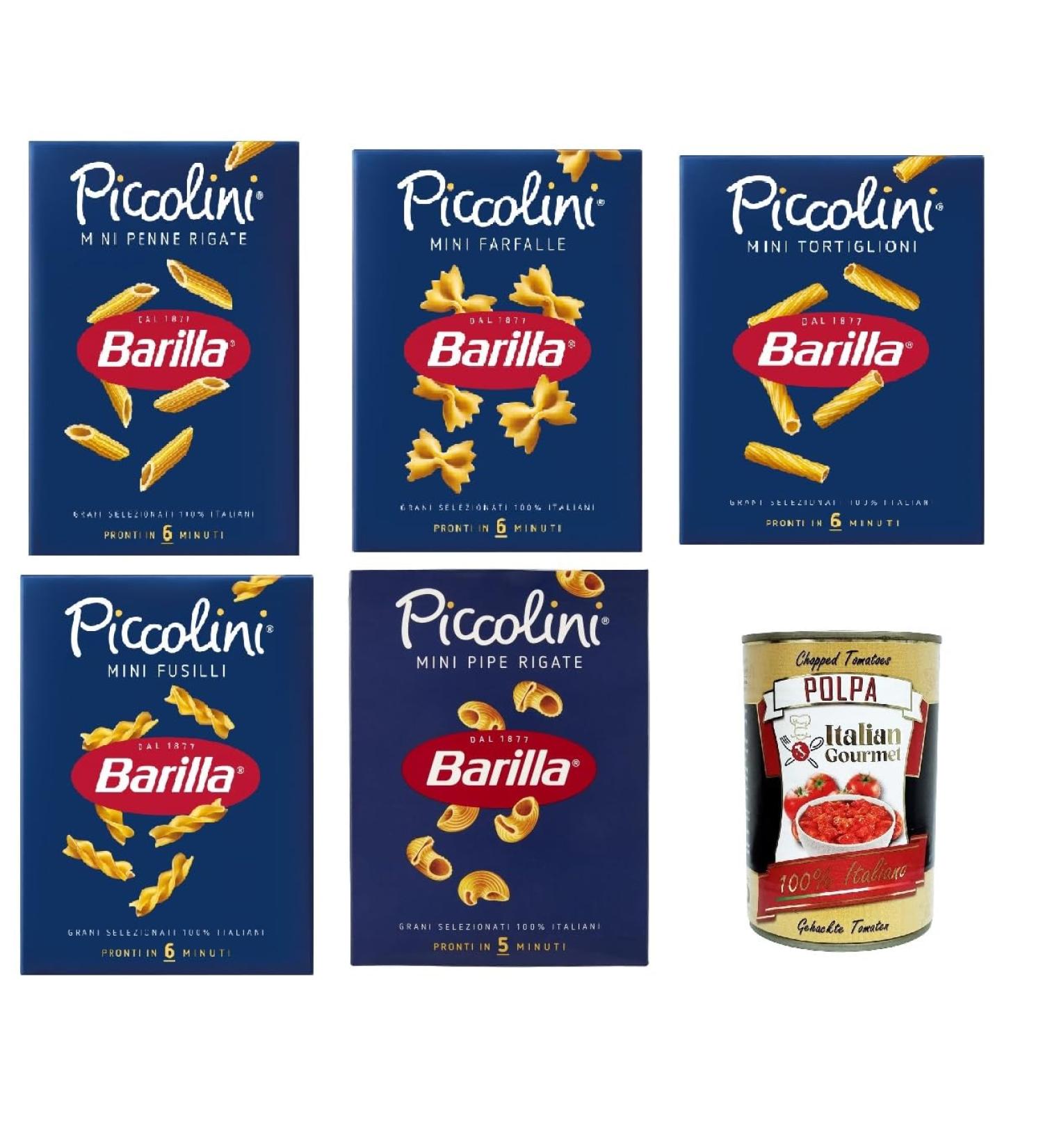  Italian Gourmet E.R. Barilla Piccolini 5 x 500g Packs of Mini Scented Pasta FUSILLI FARFALLE PENNE PIPE TORTIGLIONI 5 x 500g + Italian Polpa Gourmet 400g - Buy Online on GoSupps.com