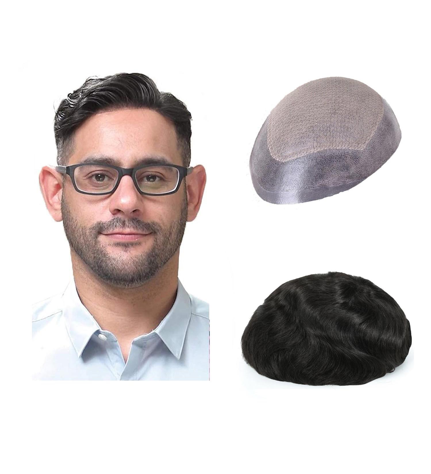 Shop Lordhair Knotless Toupet for Men - Skin Injects Human Hair System 8x10 inch Light Medium Density Off Black 1B# - Buy Online on GoSupps.com