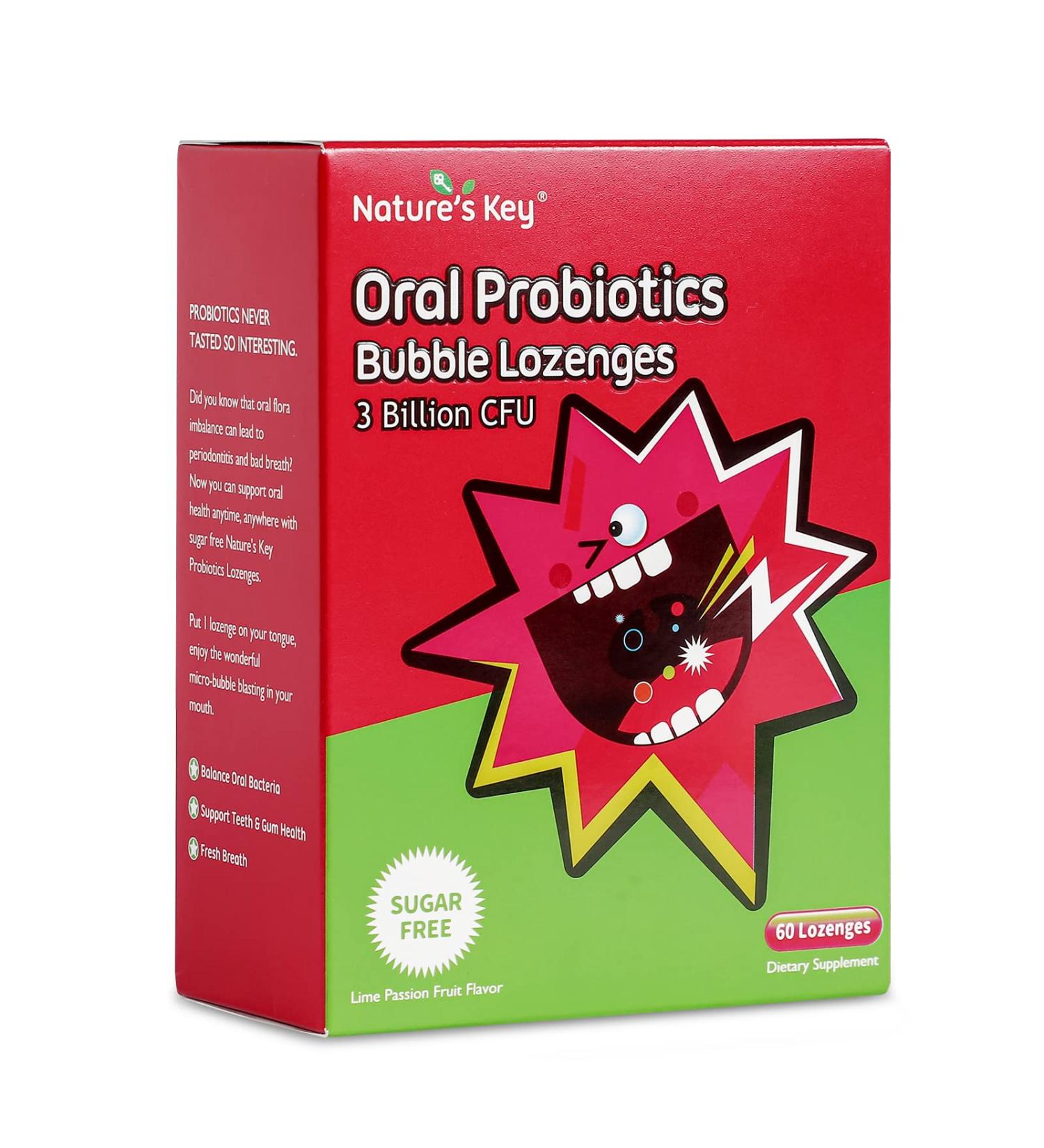 Nature's Key Oral Probiotic Bubble Lozenges - 3 Billion CFU Probiotics for Teeth, Gums, and Fresh Breath - 60 Count - Buy Online on GoSupps.com