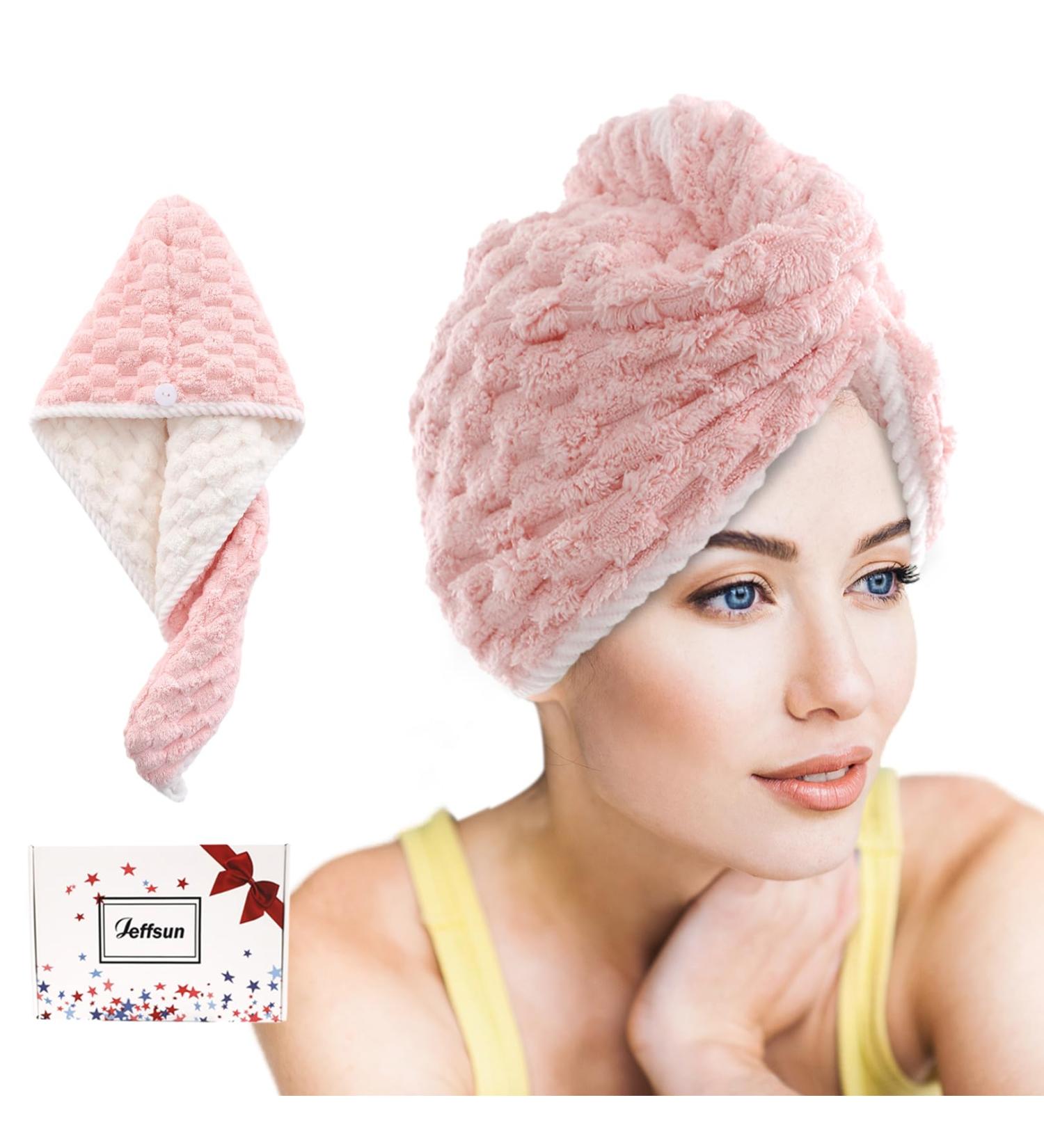 JEFFSUN Microfiber Hair Drying Towel Wrap - Super Absorbent Hooded Turban for Women | 2 Colors Extra Thick for Long Curly Wet Hair - Buy Online on GoSupps.com
